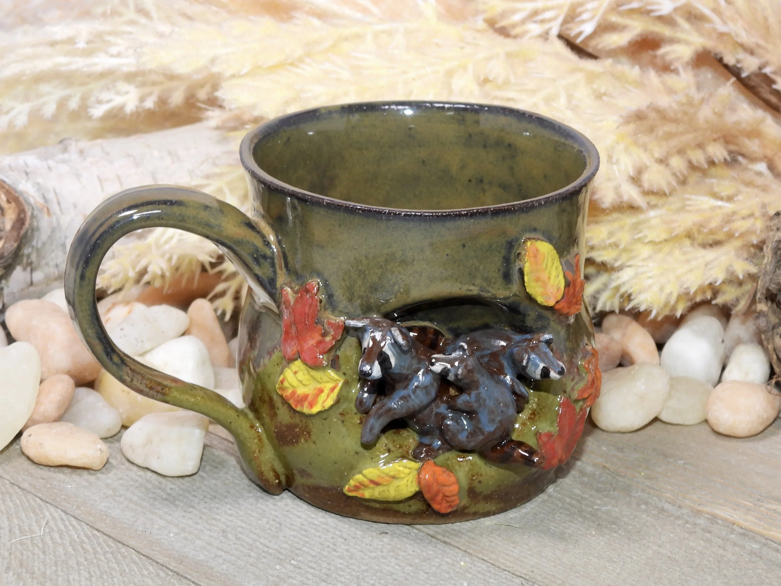 Autumn Raccoon Family Ceramic Mug