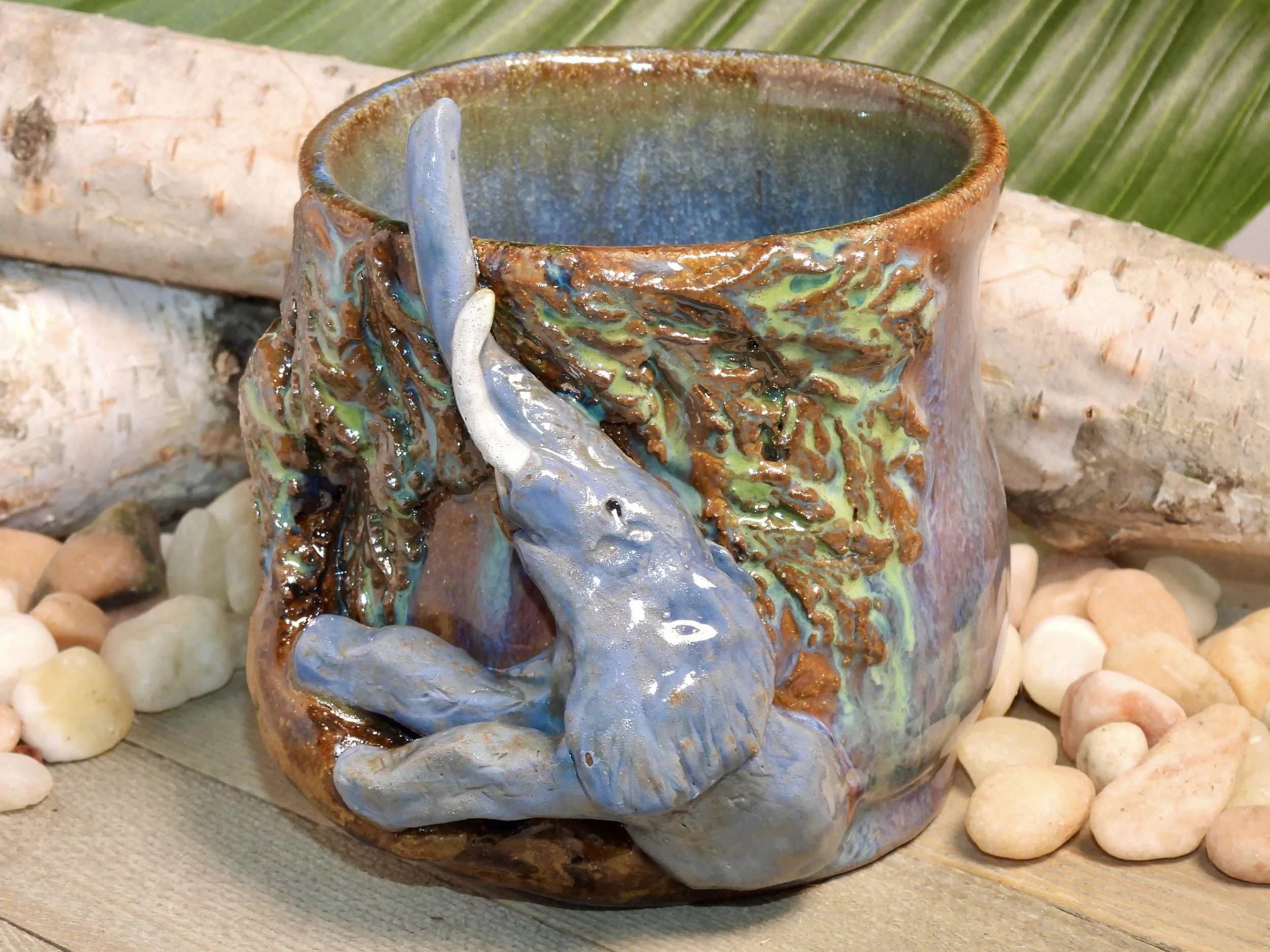 Tree Climbing African Elephant Ceramic Handle-less Mug Cup