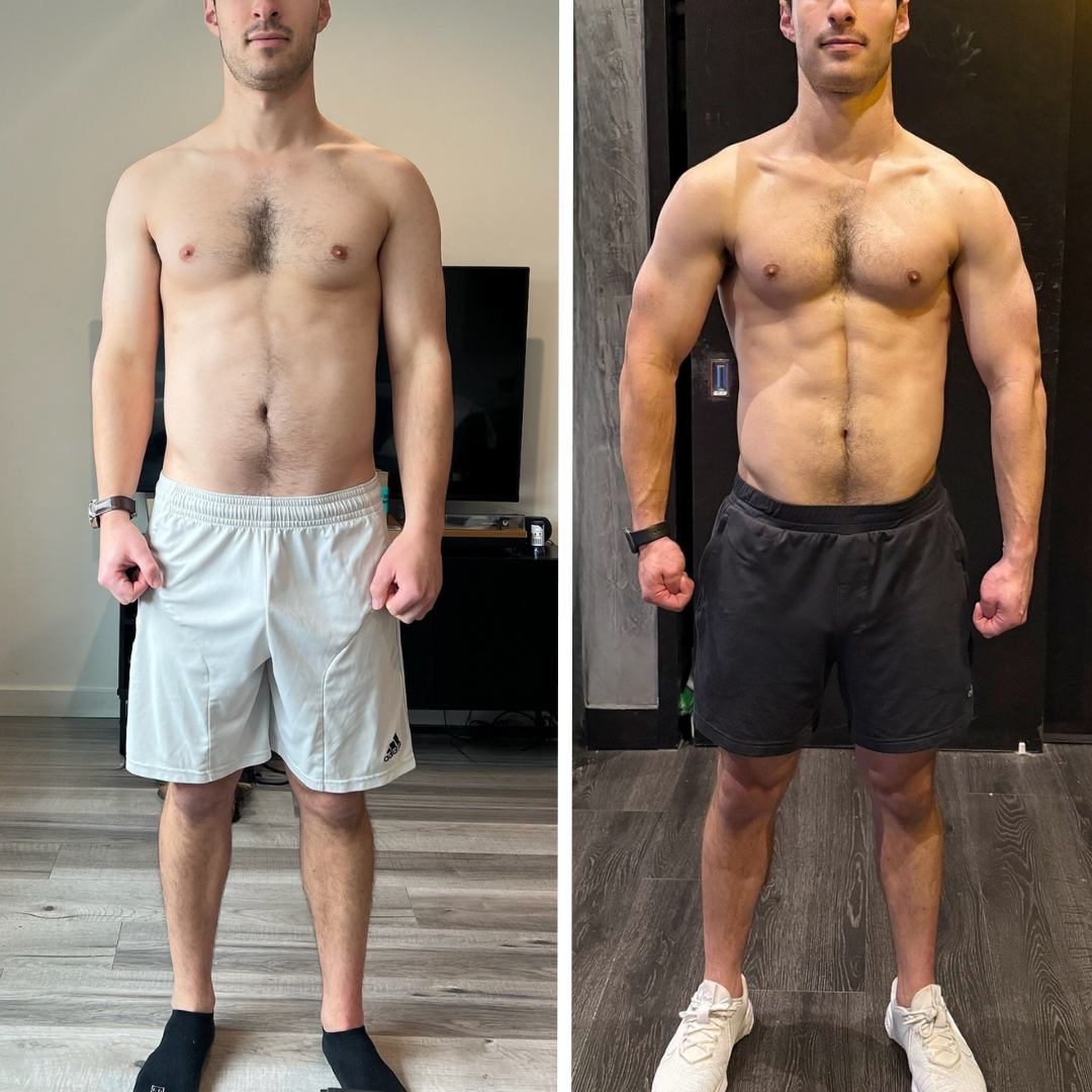 In just 5 months, this client gained muscle and leaned out for his wedding.