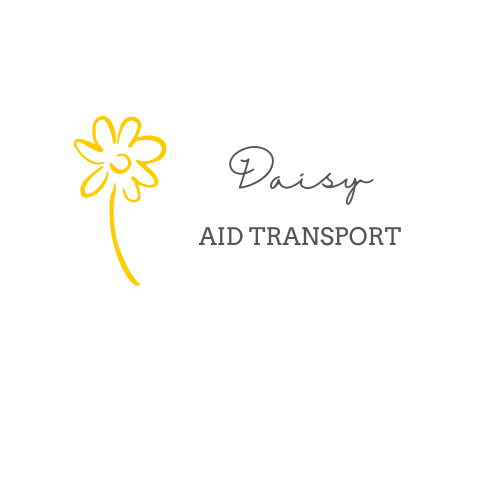Illustration of a yellow daisy flower with the text 'Daisy AID TRANSPORT'