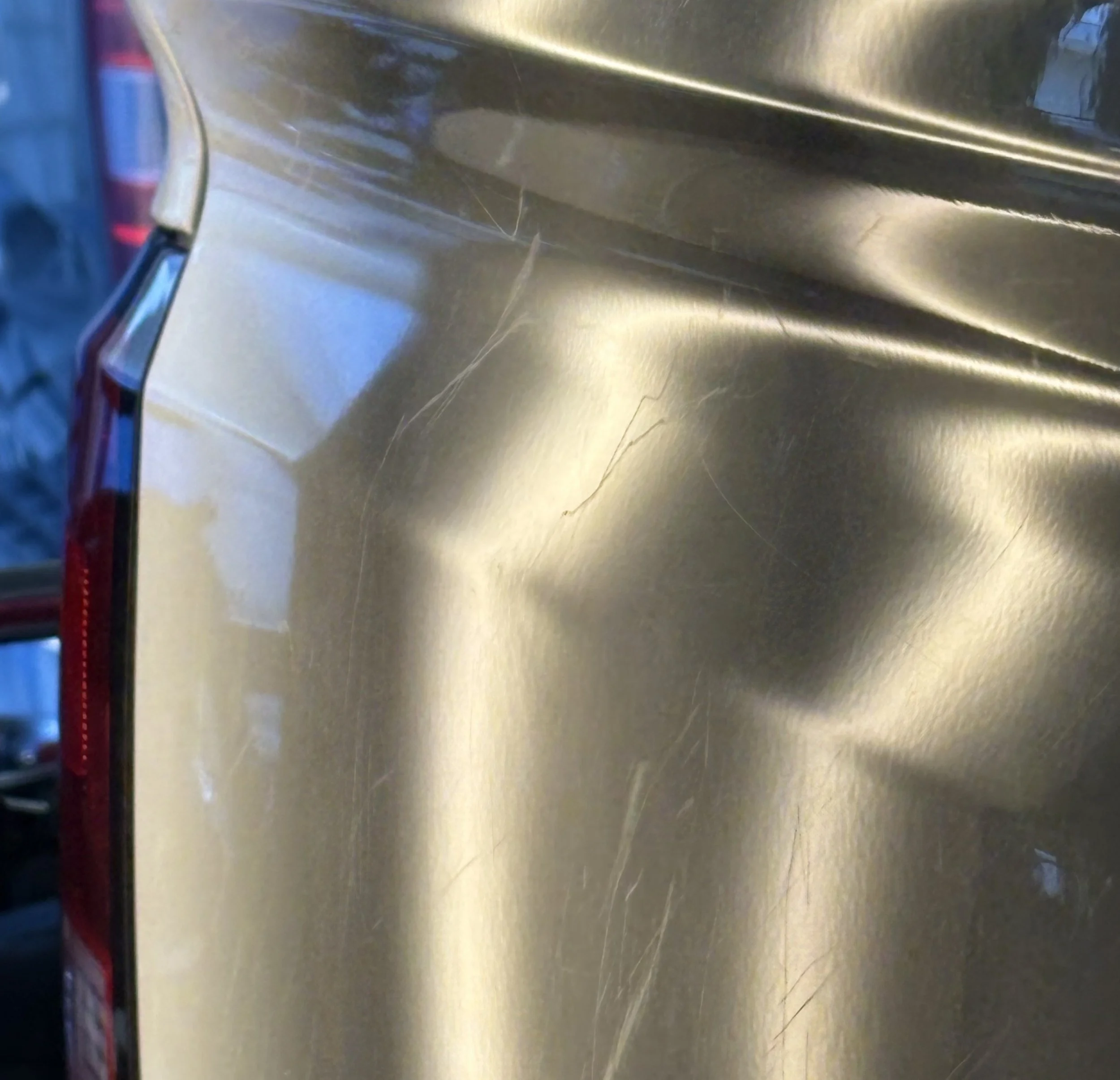 Close-up of a metallic truck tailgate 