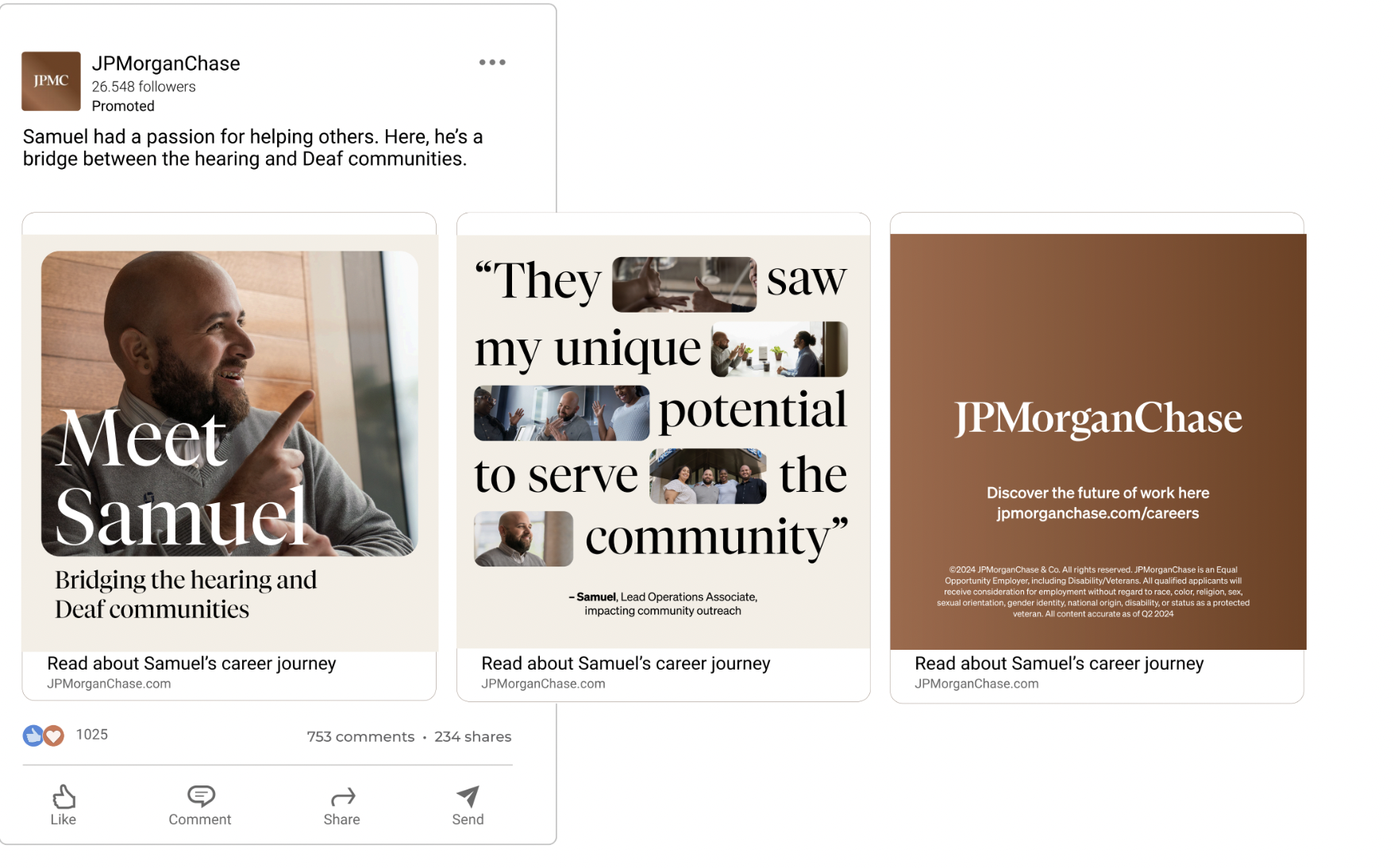  Social media carousel ad for the global “Company of Choice” campaign for JPMorganChase.  