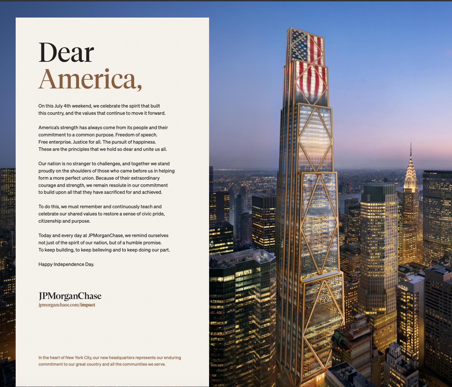 JPMorganChase Dear America New York Times Ad