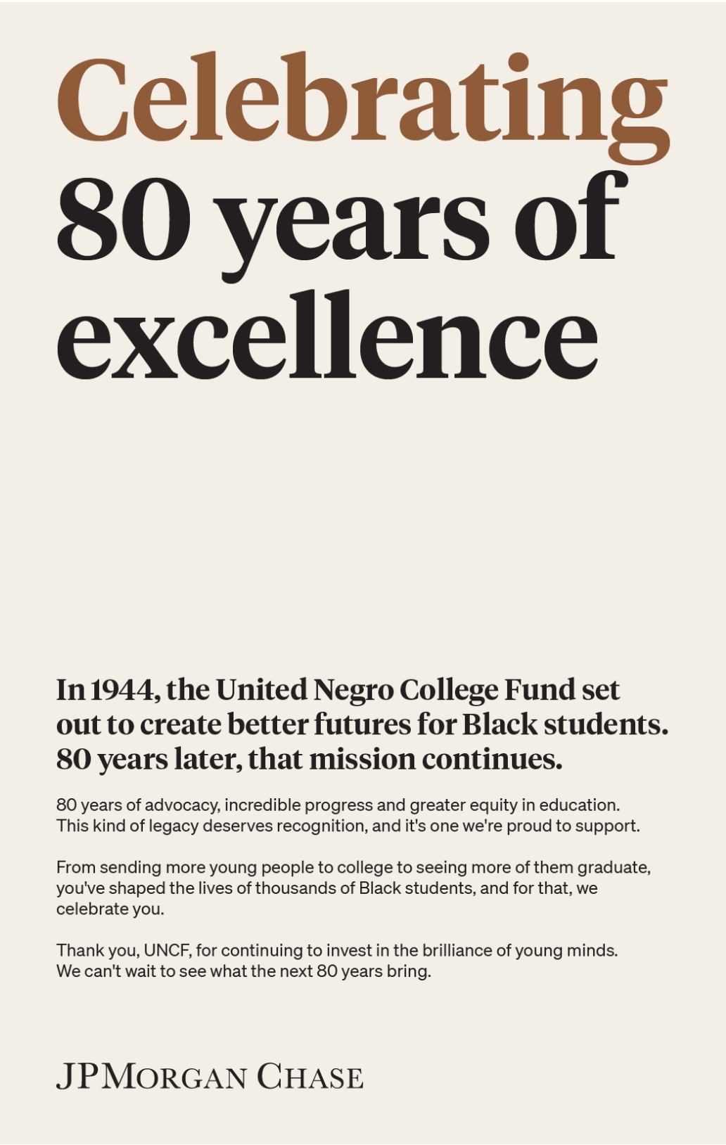 JPMorganChase United Negro College Fund Print Ad