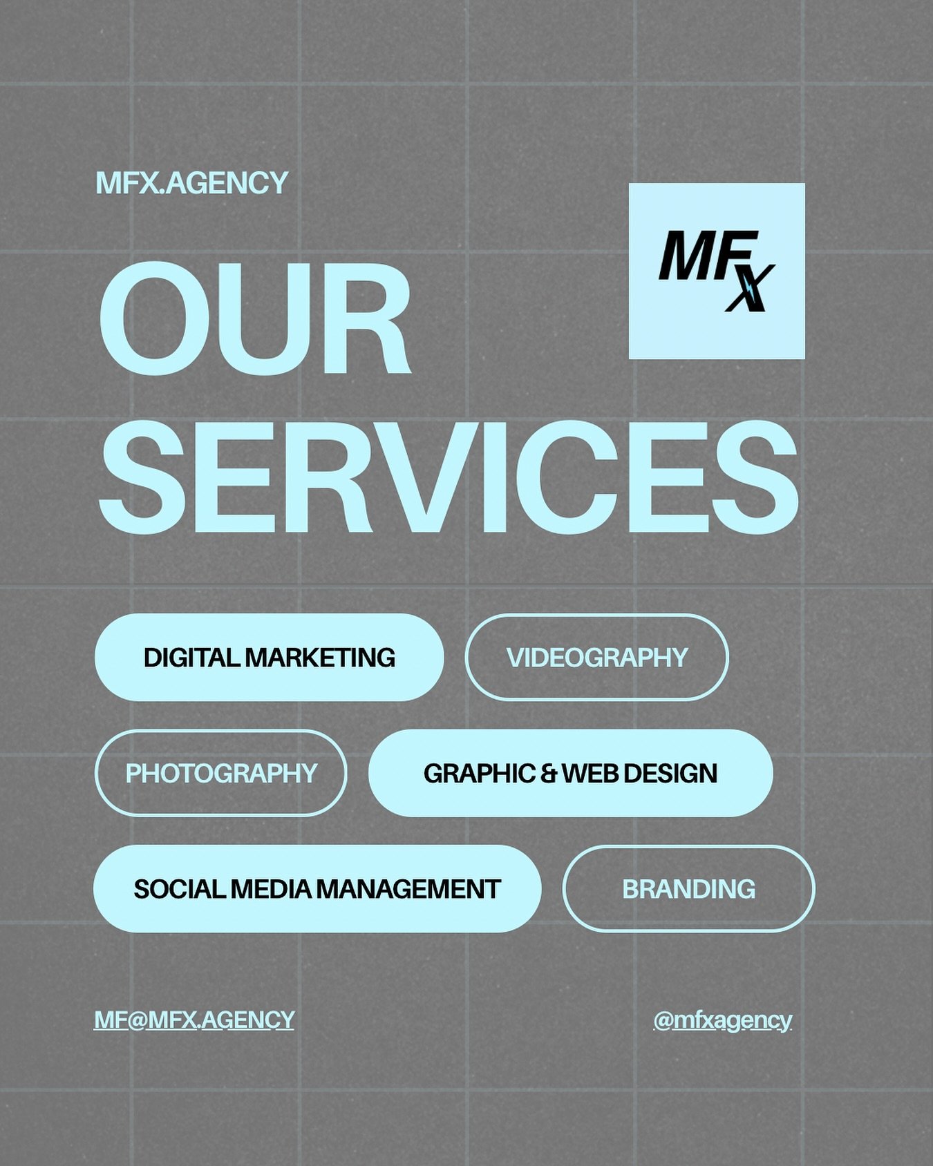 From digital marketing to full-scale production,
We bring ideas to life.

Welcome to MFX ⚡️

@mfxagency