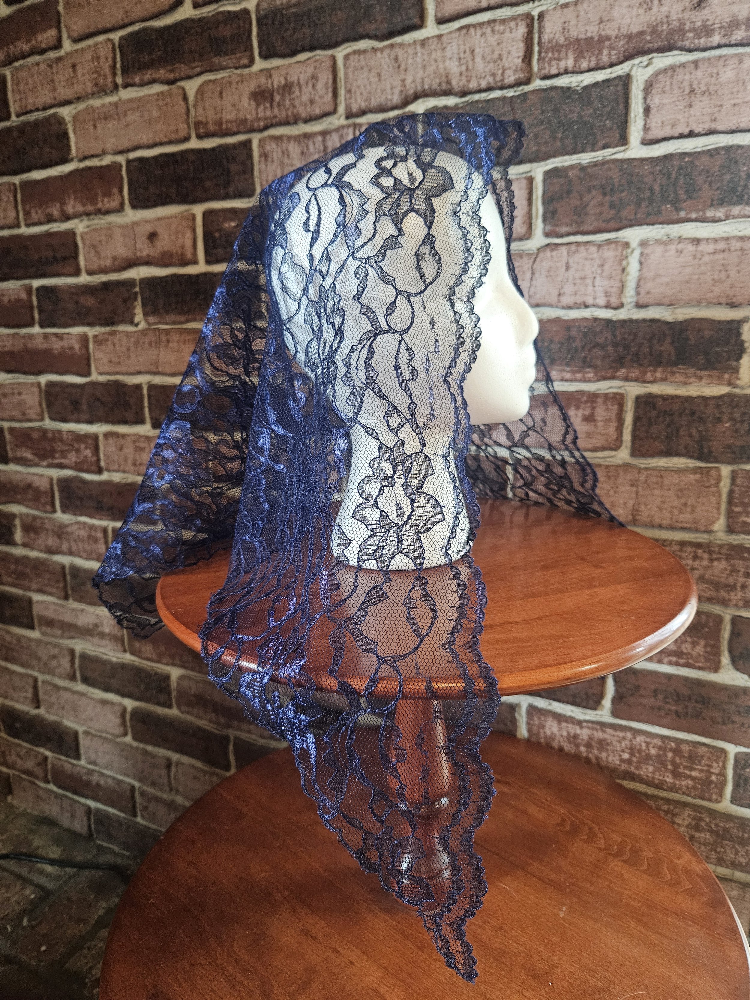 Indigo Medium Triangle with Embroidered Trim