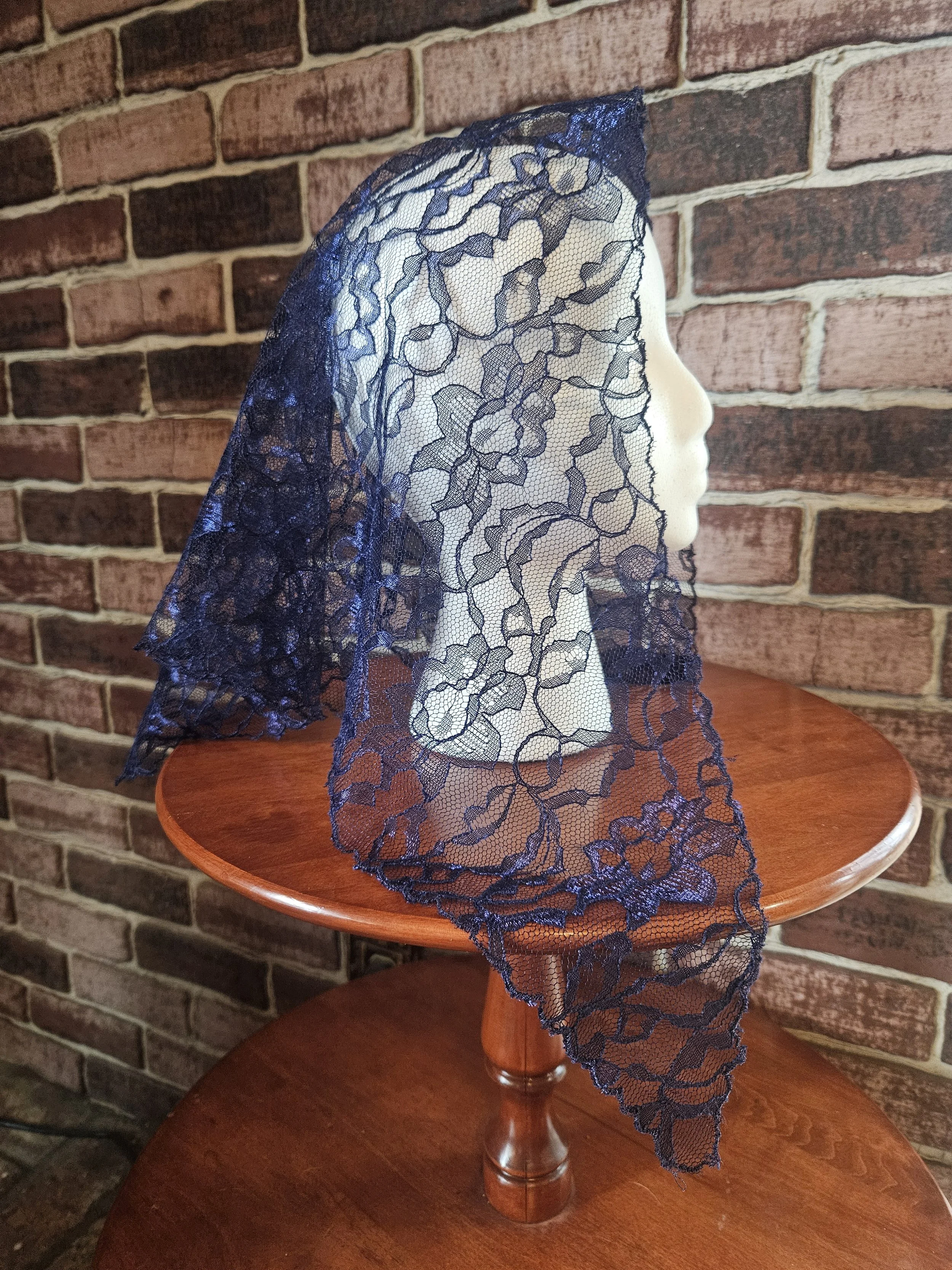 Indigo Medium Triangle with Embroidered Trim