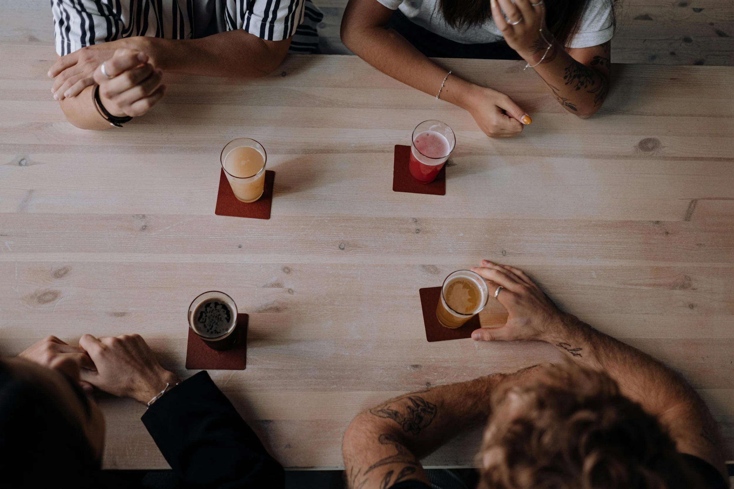 Overhead Shot of Drinks on a Wooden Table