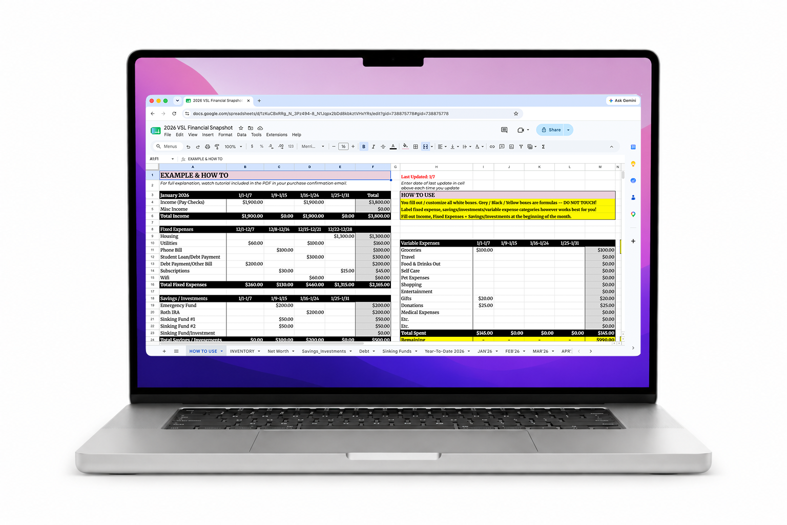 Financial Snapshot Template (Budget)