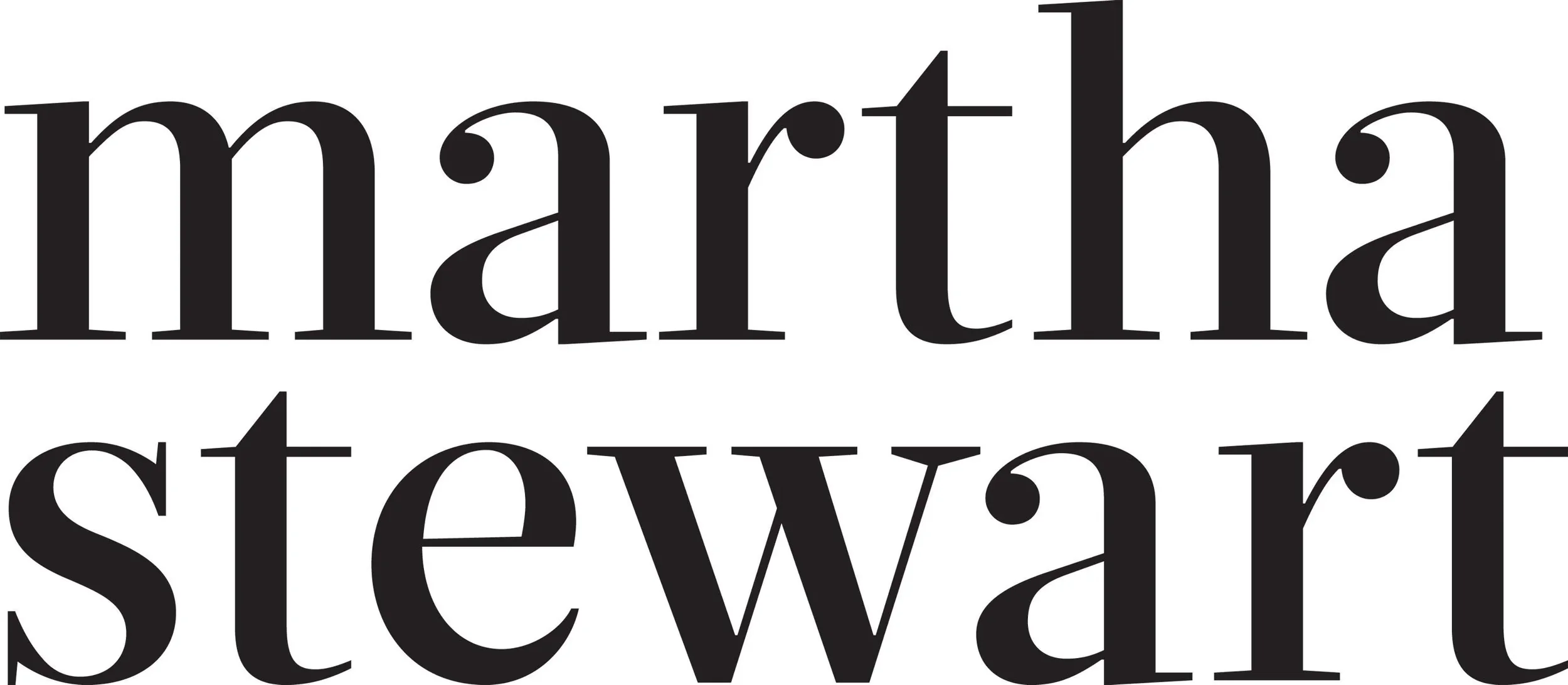 The words 'martha stewart' in black serif font on a white background with 'martha' on top and 'stewart' below.