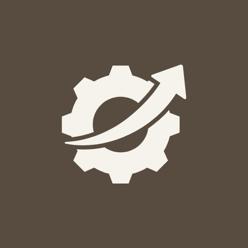 Icon of a gear with an upward arrow, representing growth or progress.