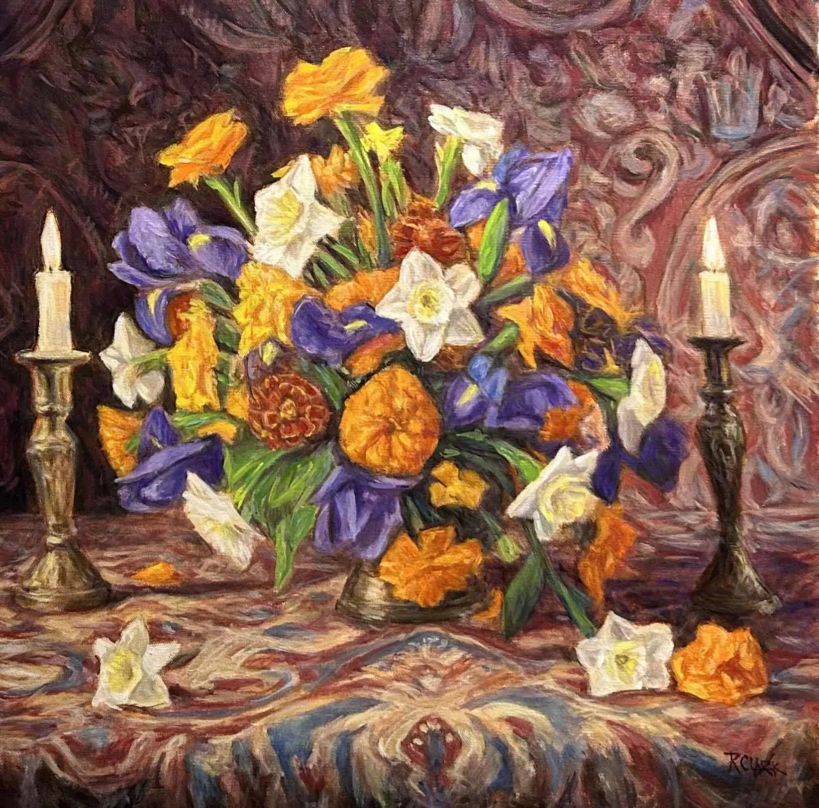 "Big Bouquet with Candlesticks" oil 24 x 24