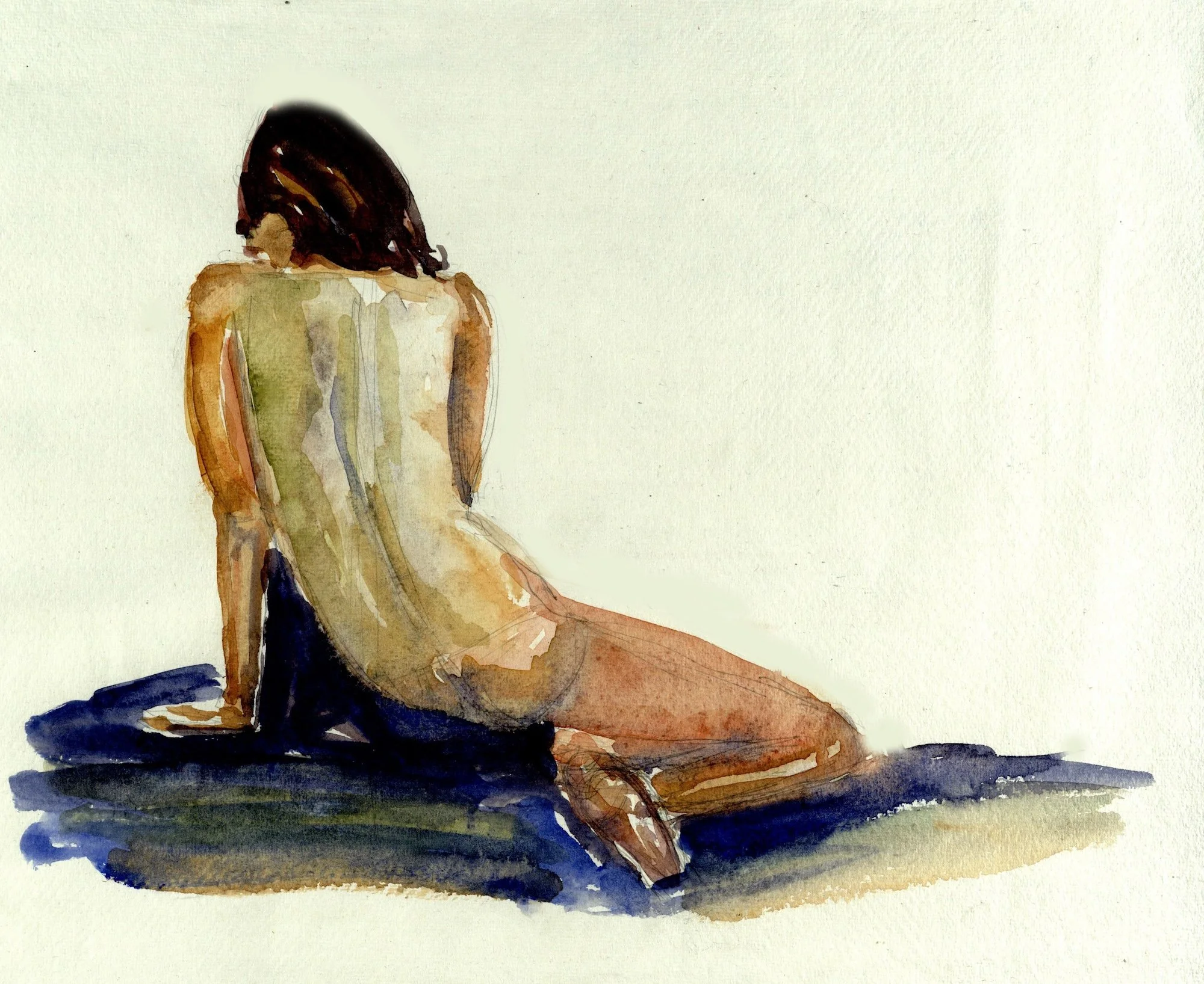 A watercolor painting of a nude woman.