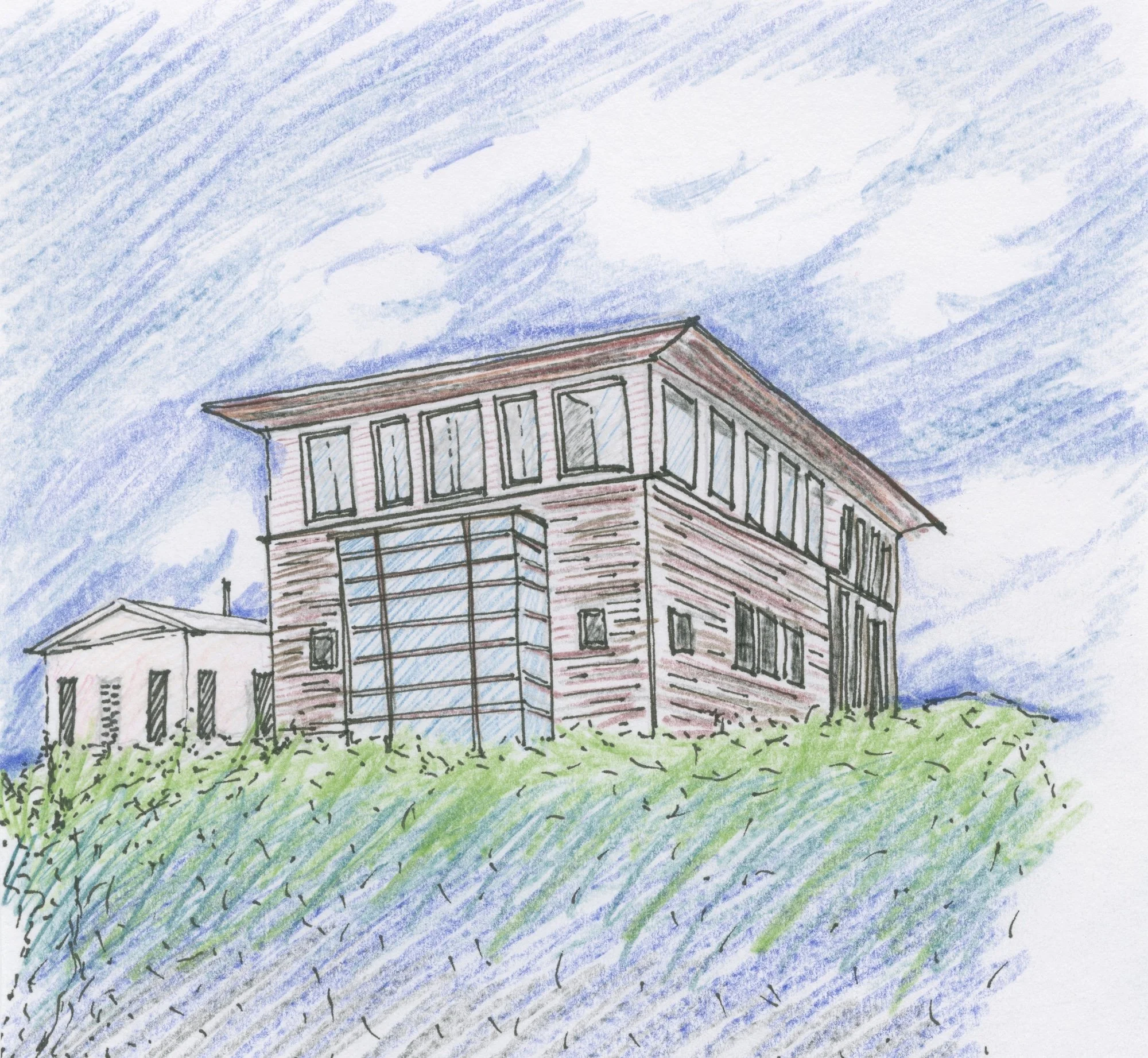 Colored pencil sketch of houses in Seaside, Florida