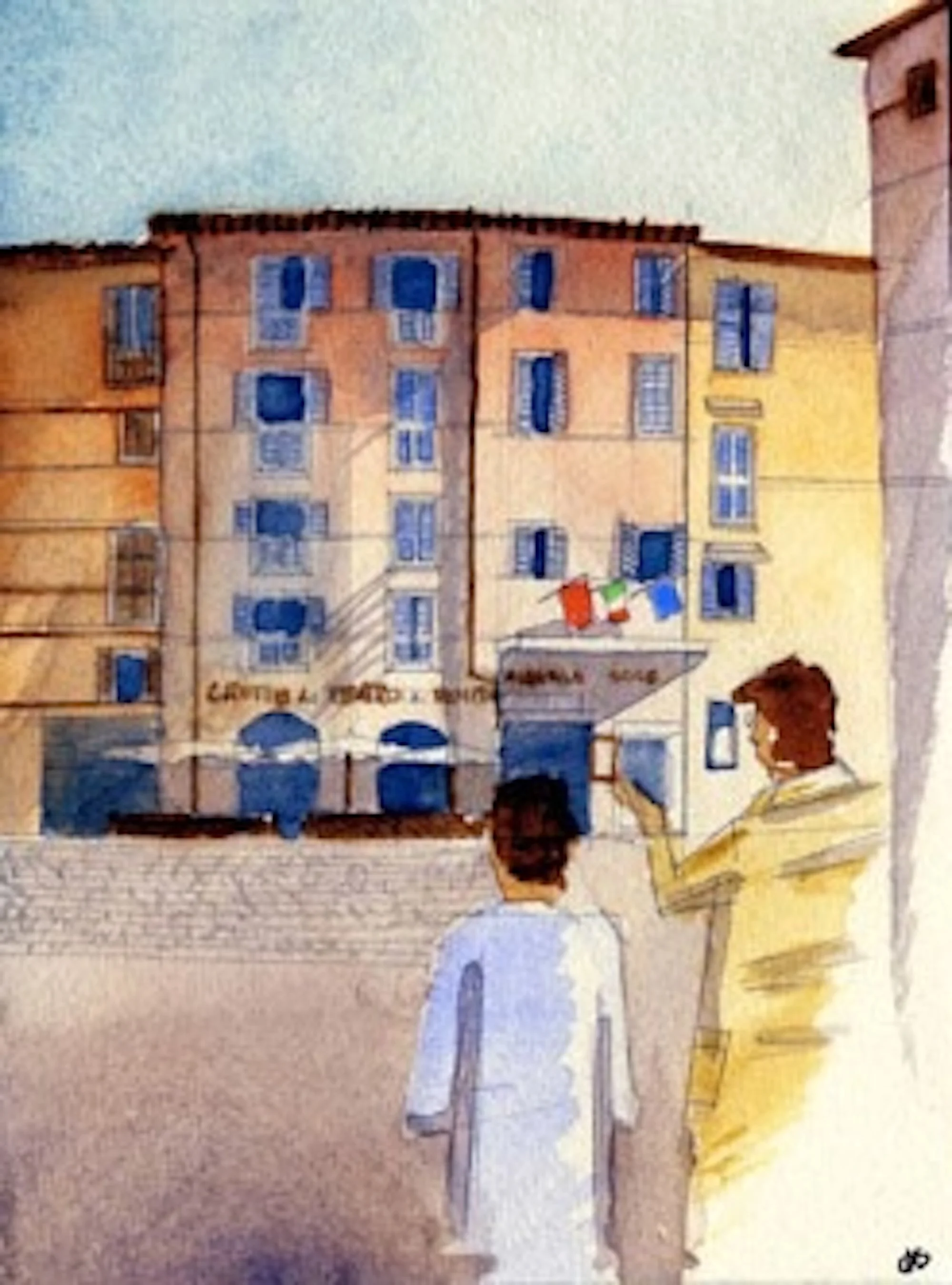 Watercolor painting of a hotel near Campo di fiori when I lived in Rome, Italy