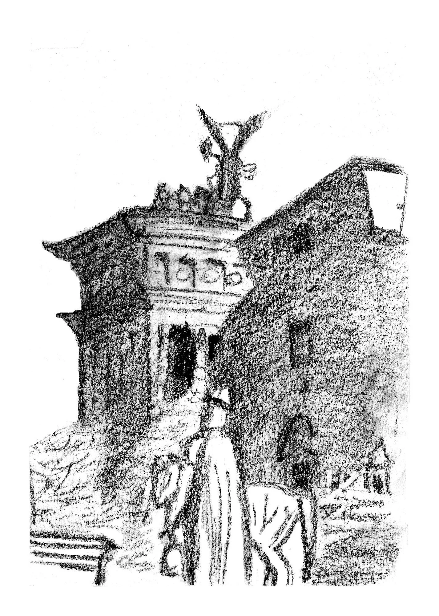 Charcoal sketch of the Campidoglio in Rome, Italy