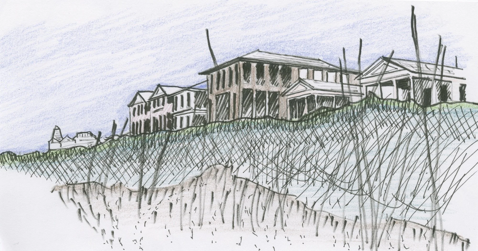 Colored pencil sketch of houses in Seaside, Florida