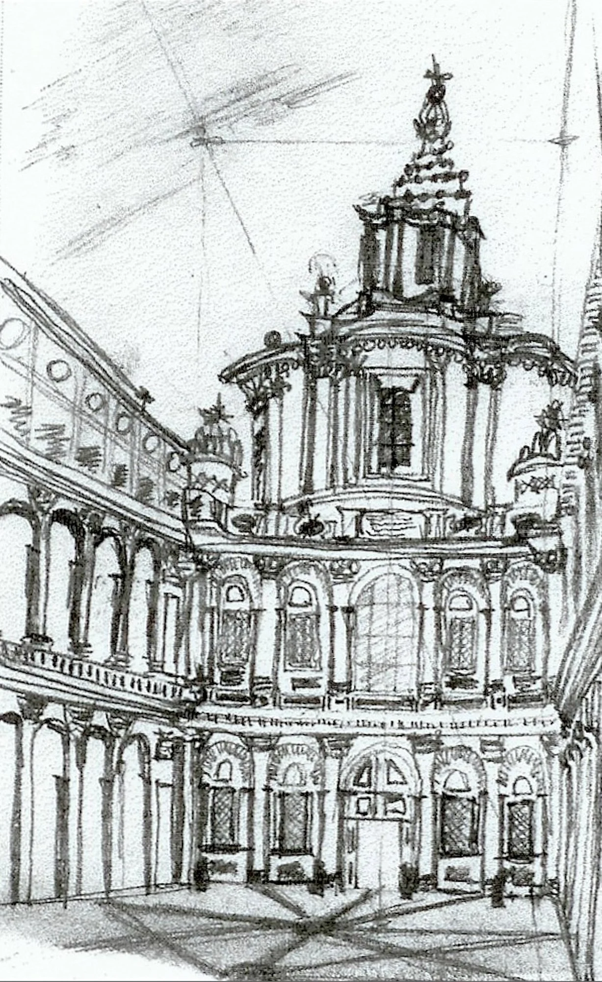 A pencil sketch of Sant'Ivo alla Sapienza in Rome, Italy