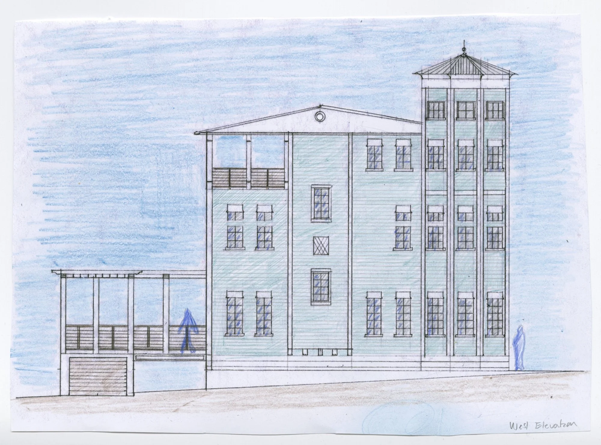 Elevation of proposed house at Seaside Florida for design studio at Notre Dame