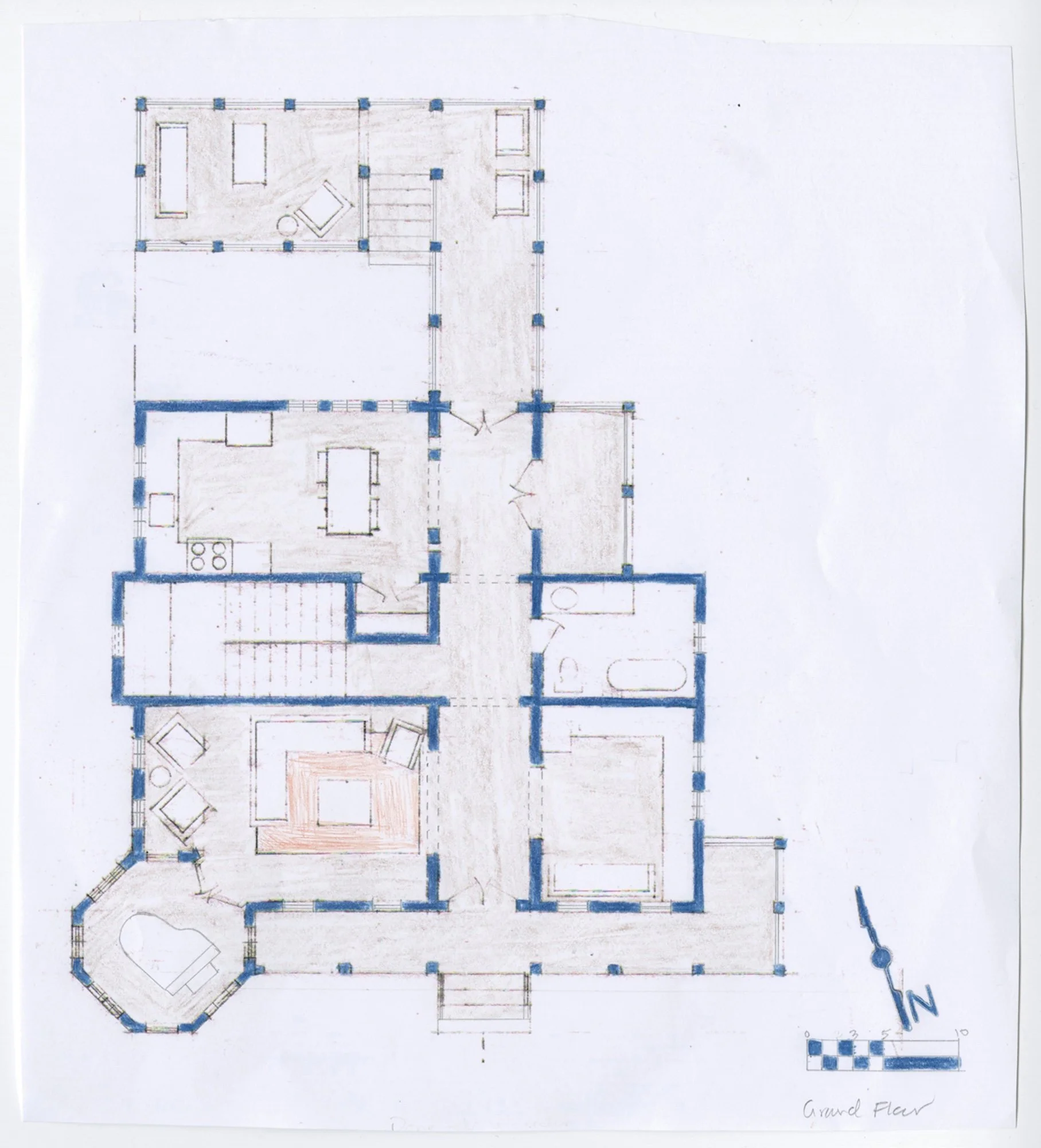 Floor plan of proposed house at Seaside Florida for design studio at Notre Dame