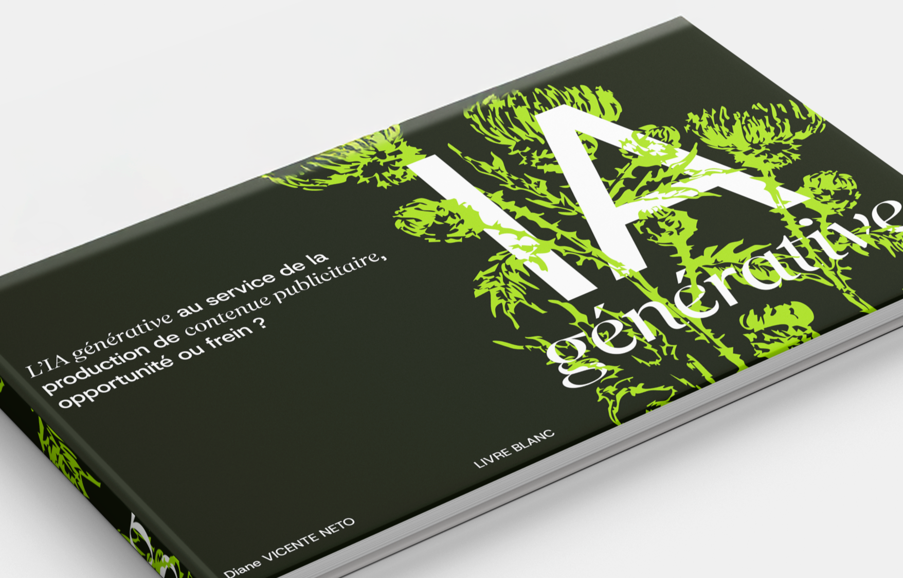 Couverture d'un livre blanc avec un fond noir, un arbre stylisé en vert et le titre en français.