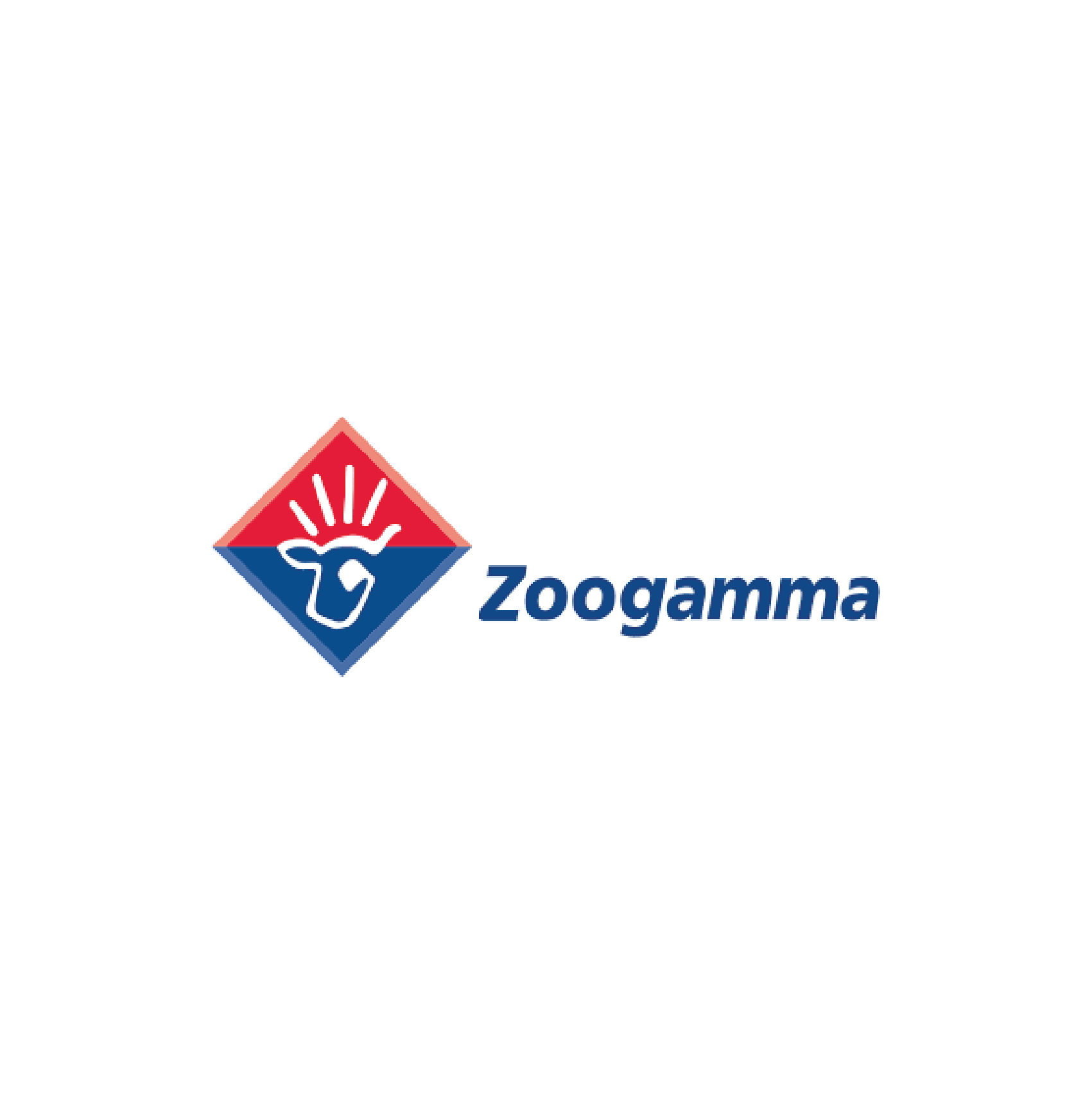 Zoogamma logo featuring a shield with a red upper half and a blue lower half, with a stylized hand in the center and sun rays above, with the company name 'Zoogamma' next to it.