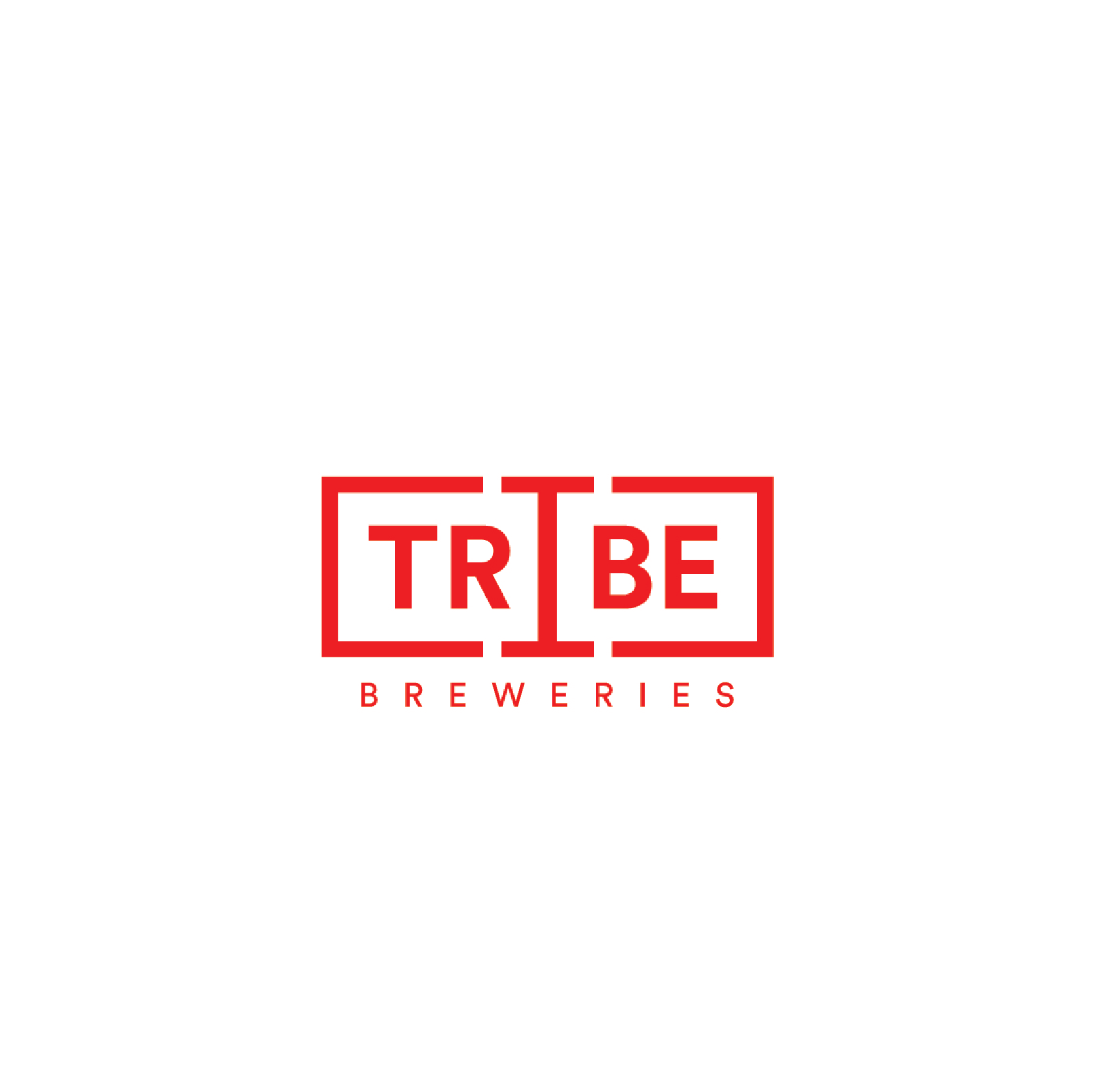 Logo for TRIBE Breweries featuring red text inside two red rectangular outlines on a white background.