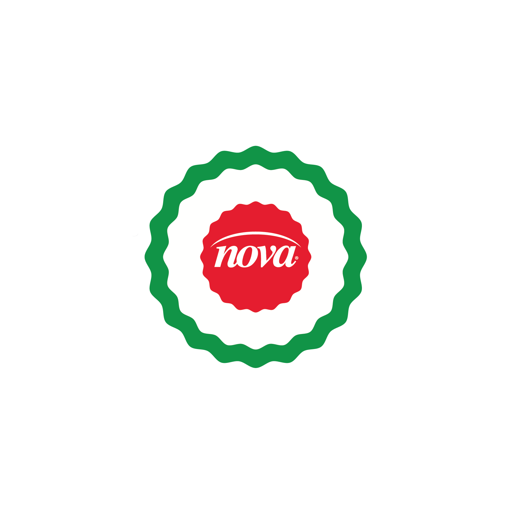 Logo with a red circle in the center containing the word 'nova' in white, surrounded by green and white wavy rings.