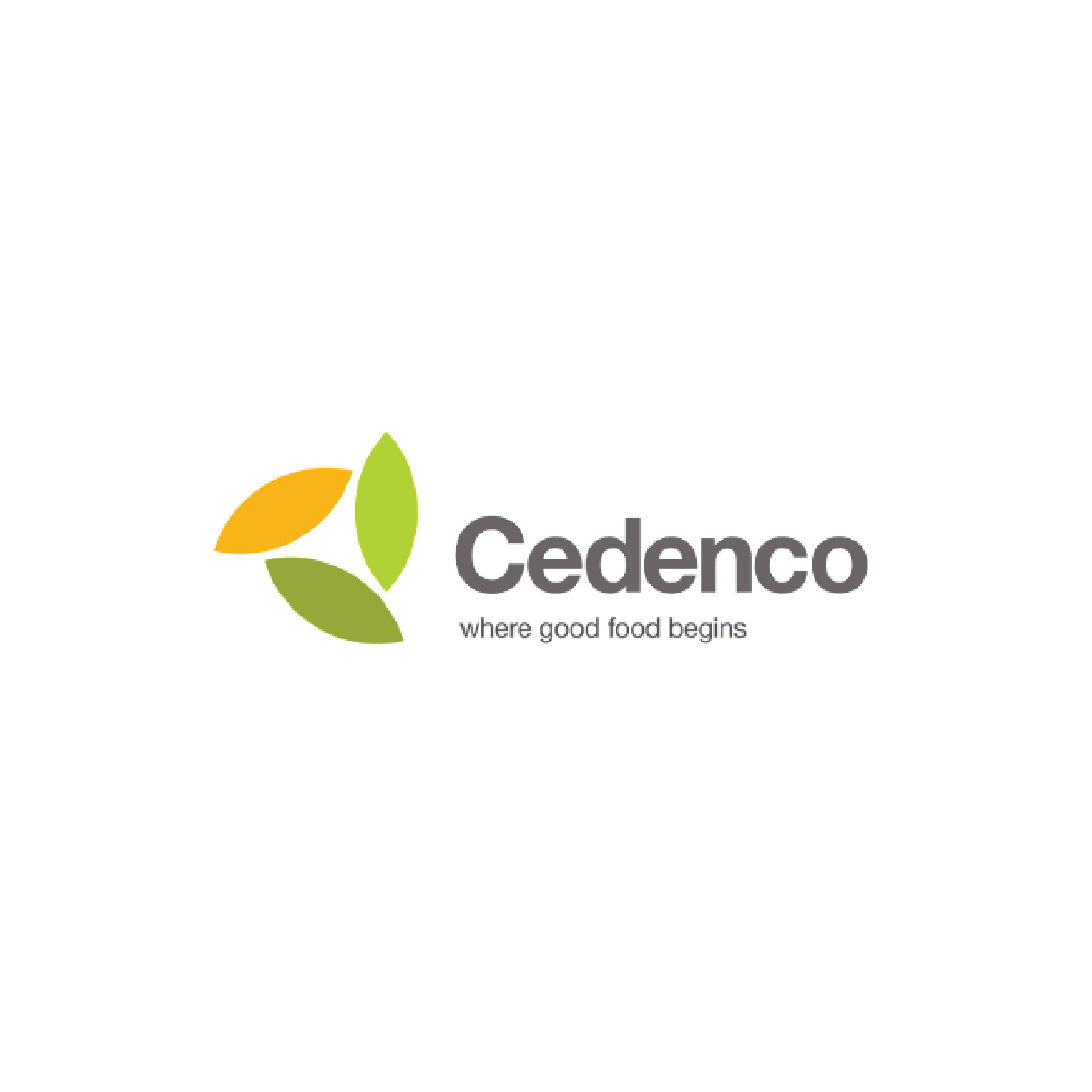 Cedenco logo with green and orange leaves and slogan 'where good food begins'