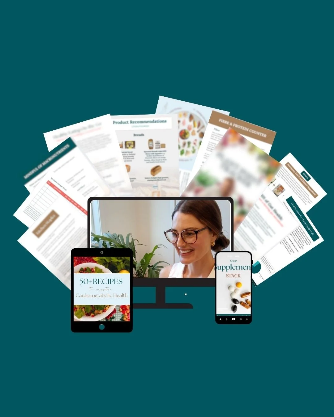 Digital collage of Dietitian Lauren Beckwith's nutrition coaching program for cardiometabolic conditions such as diabetes, fatty liver or high cholesterol.
