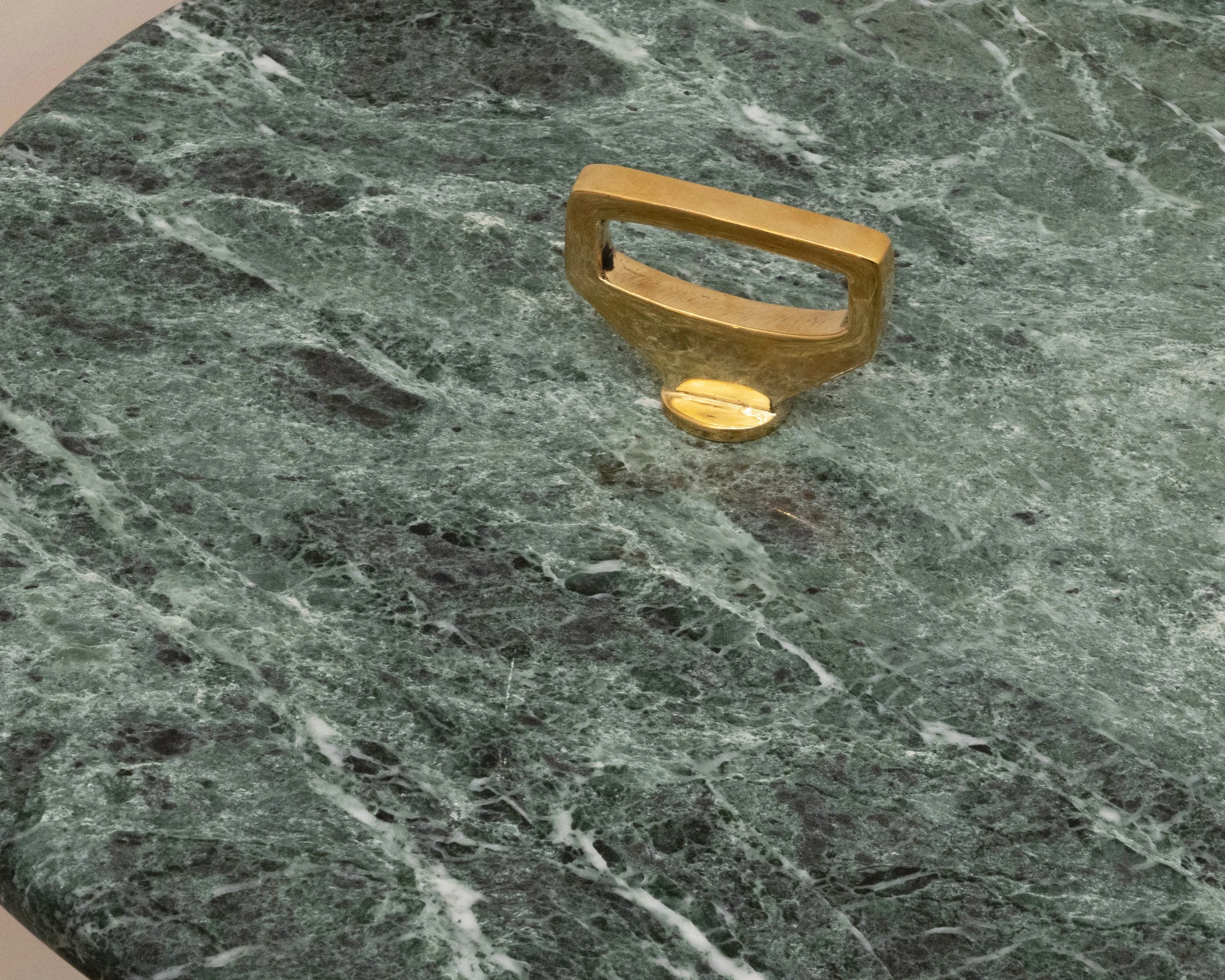 Bellance Marmol Cigarette Table in Cast Bronze and Verde Alpi Marble by Costantini 02.jpg