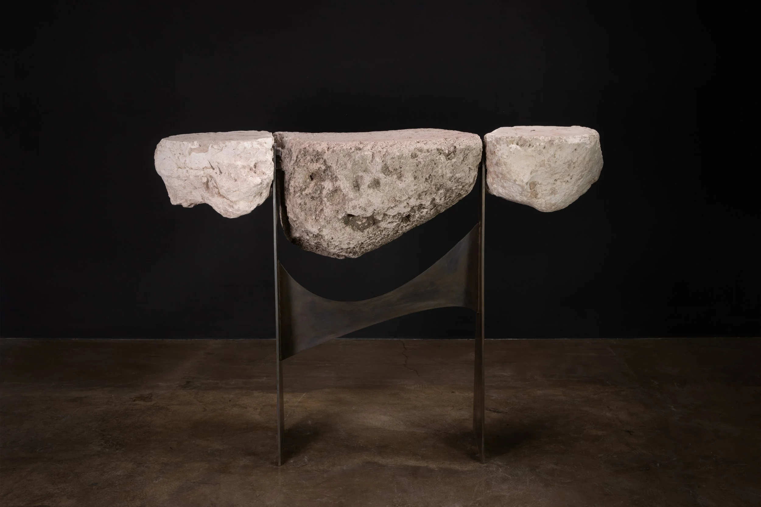 Fortezza Sculptural Stone and Metal Functional Art Console by Costantini 01.jpg
