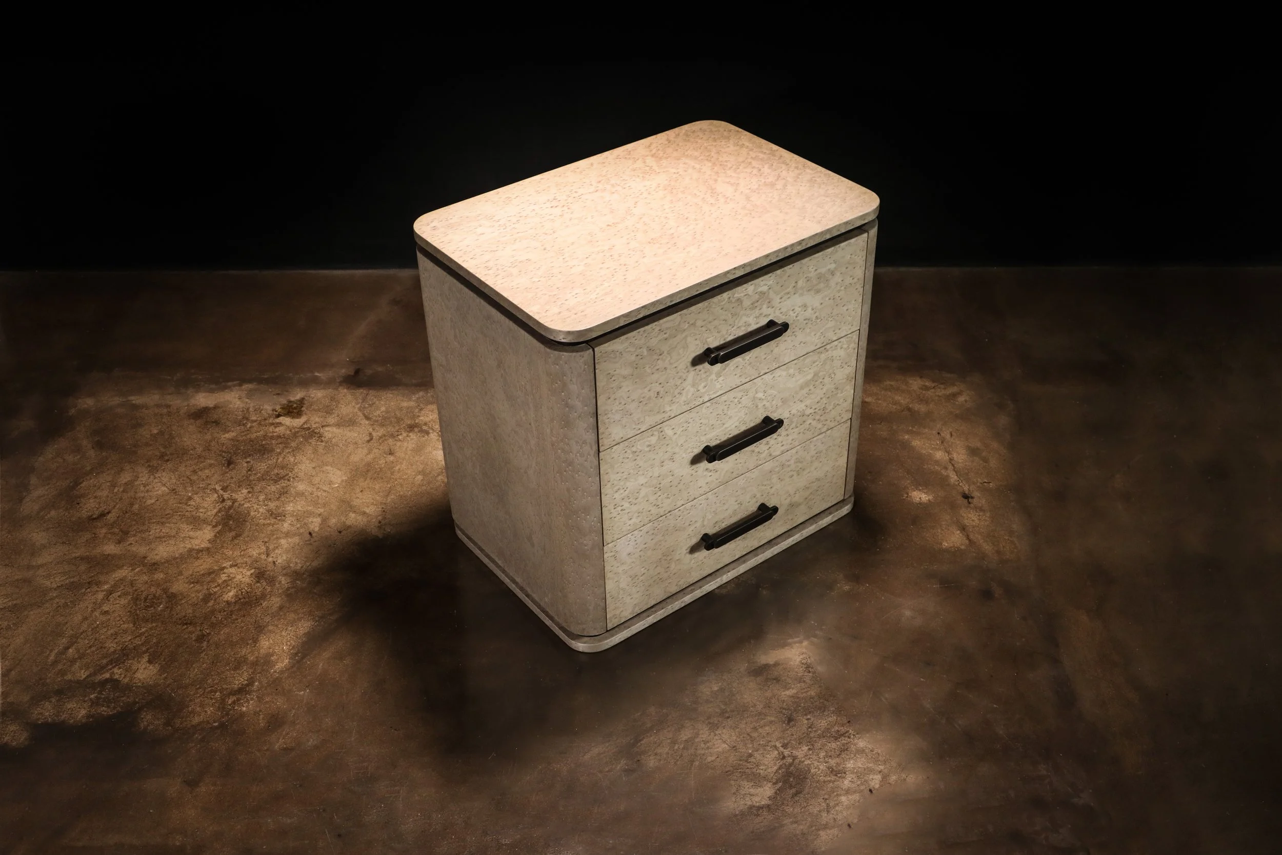 Elena Modern Bedside Table in Gray Birdseye Maple & Bronze by Costantini 02.jpg