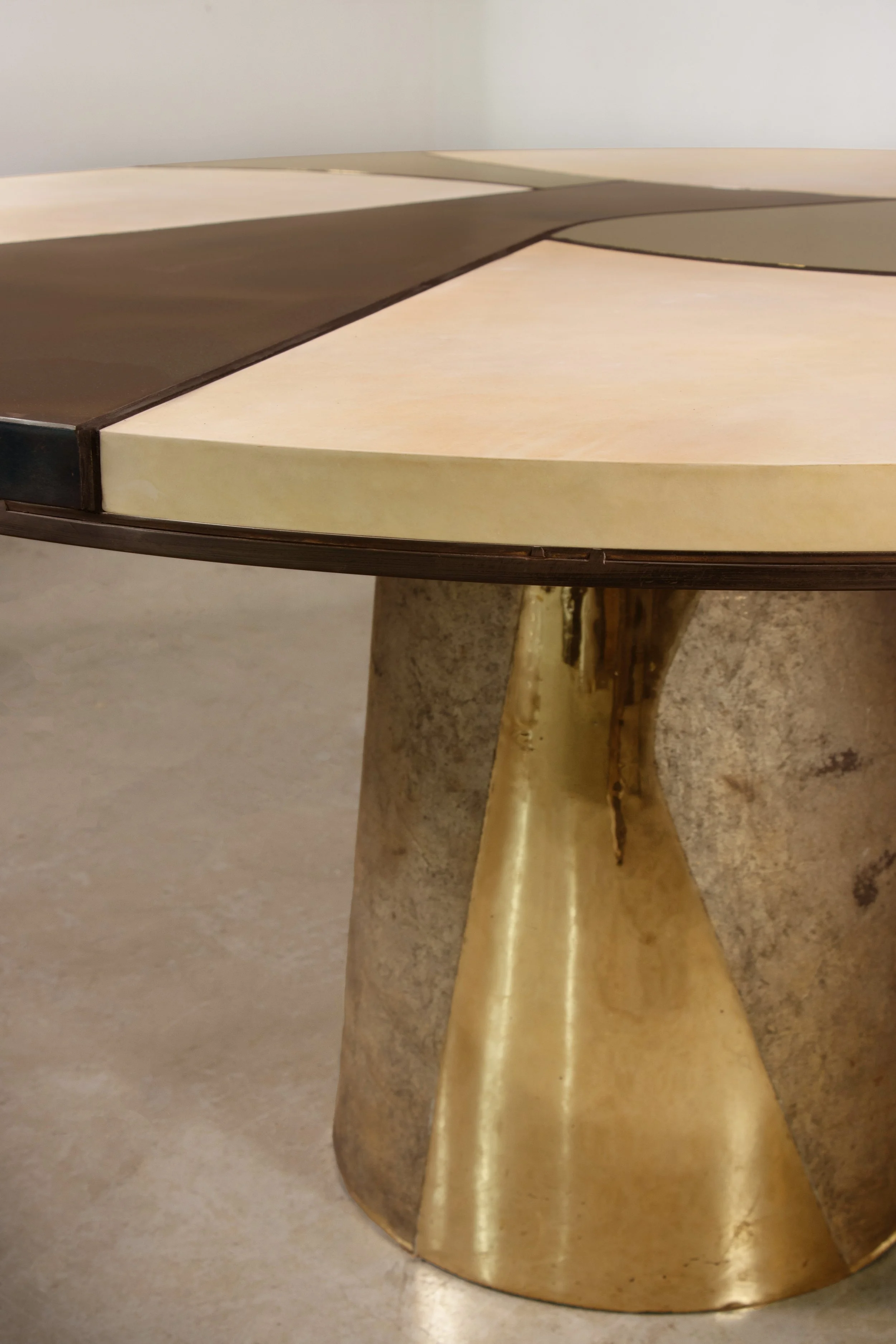Benino Mosaico 59 Bronze, Parchment, Burned Metal, Cast Bronze Pedestal Dining Table by Costantini 08.jpg