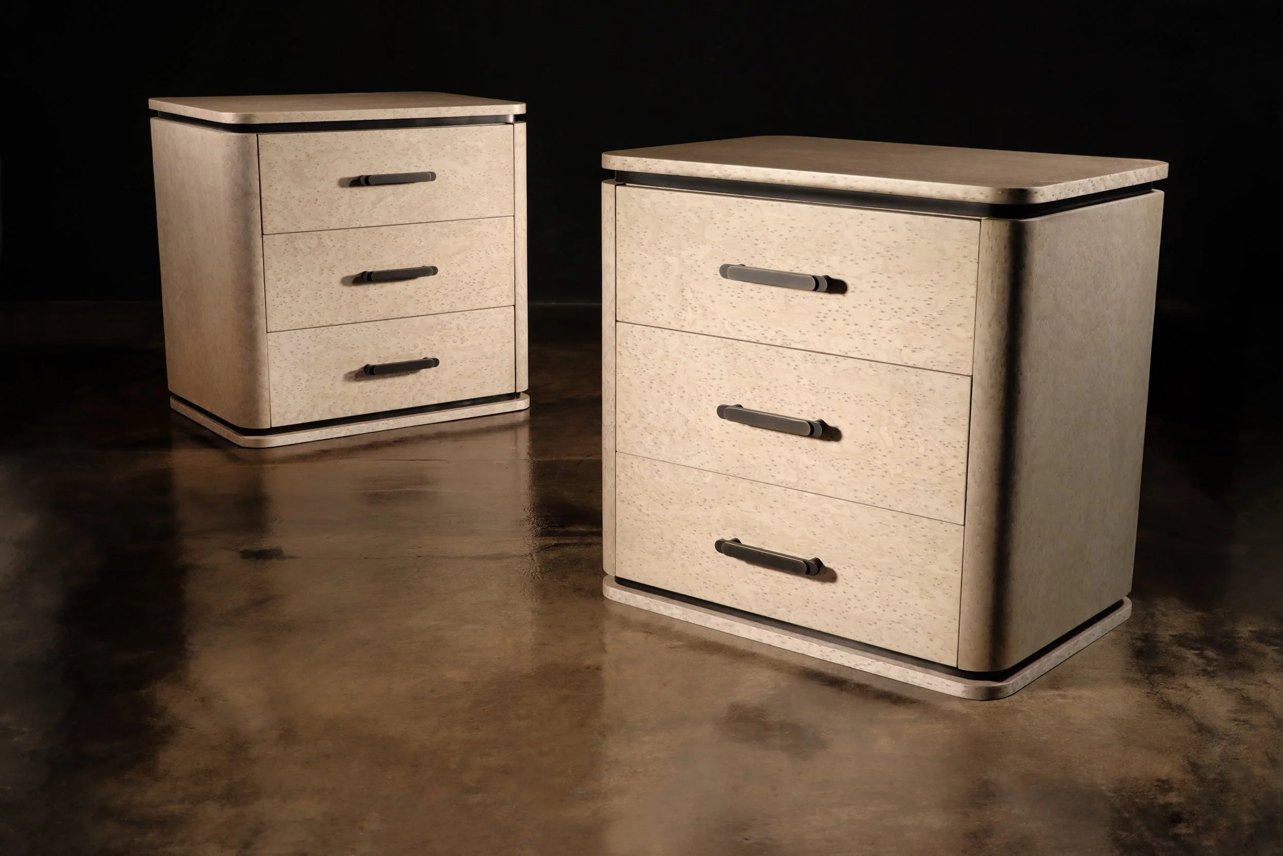 Elena Modern Bedside Table in Gray Birdseye Maple & Bronze by Costantini 16.jpg