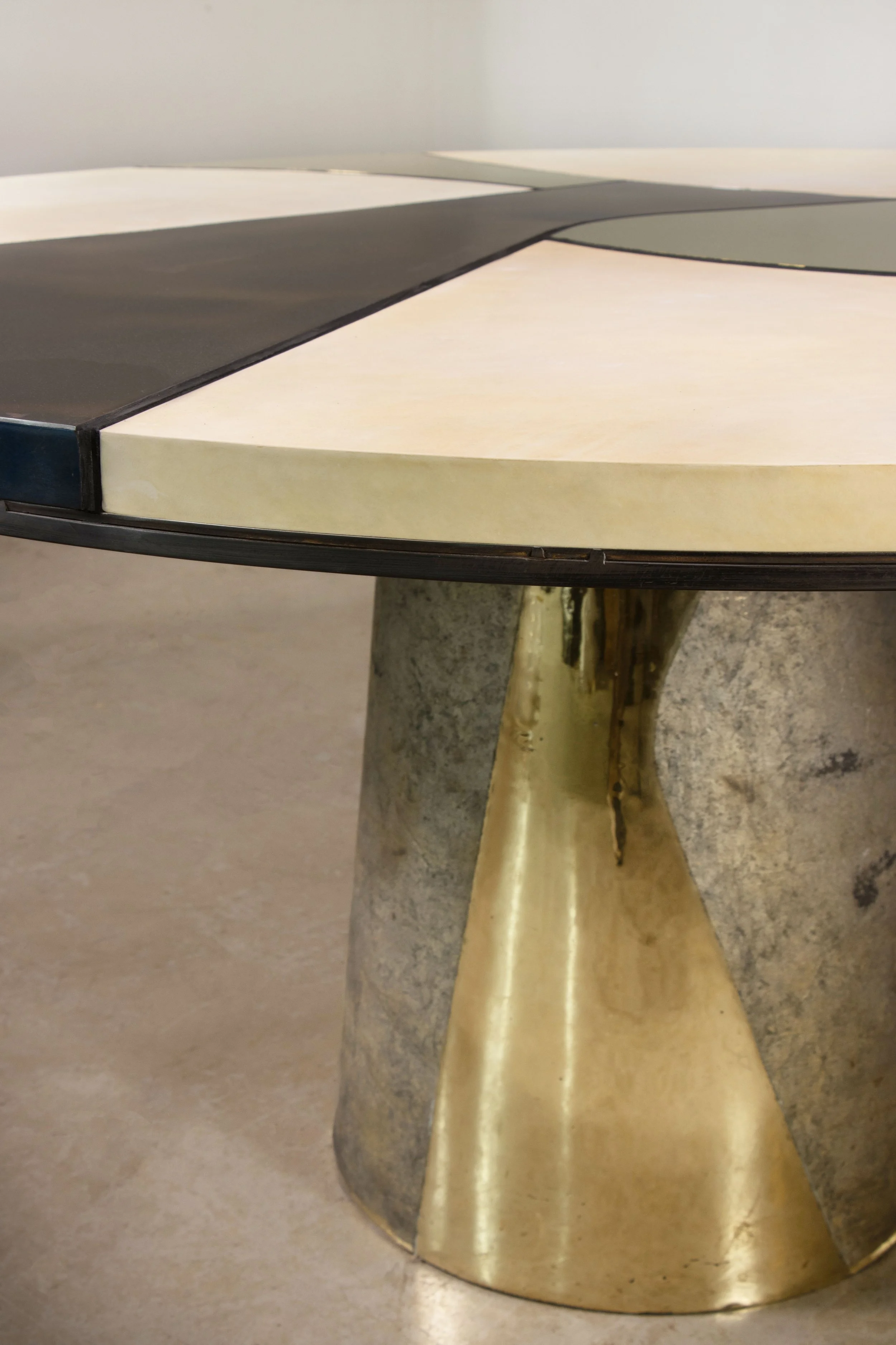 Benino Mosaico 59 Bronze Parchment and Torched Metal Cast Bronze Pedestal Dining Table by Costantini 08.jpg