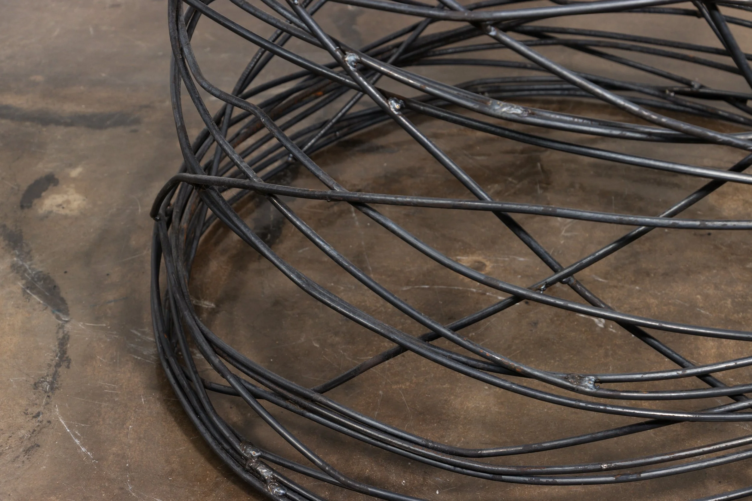 Richiamo Oval Modern Sculptural Wire Side Table With Parchment Round Top by Costantini 03.jpg