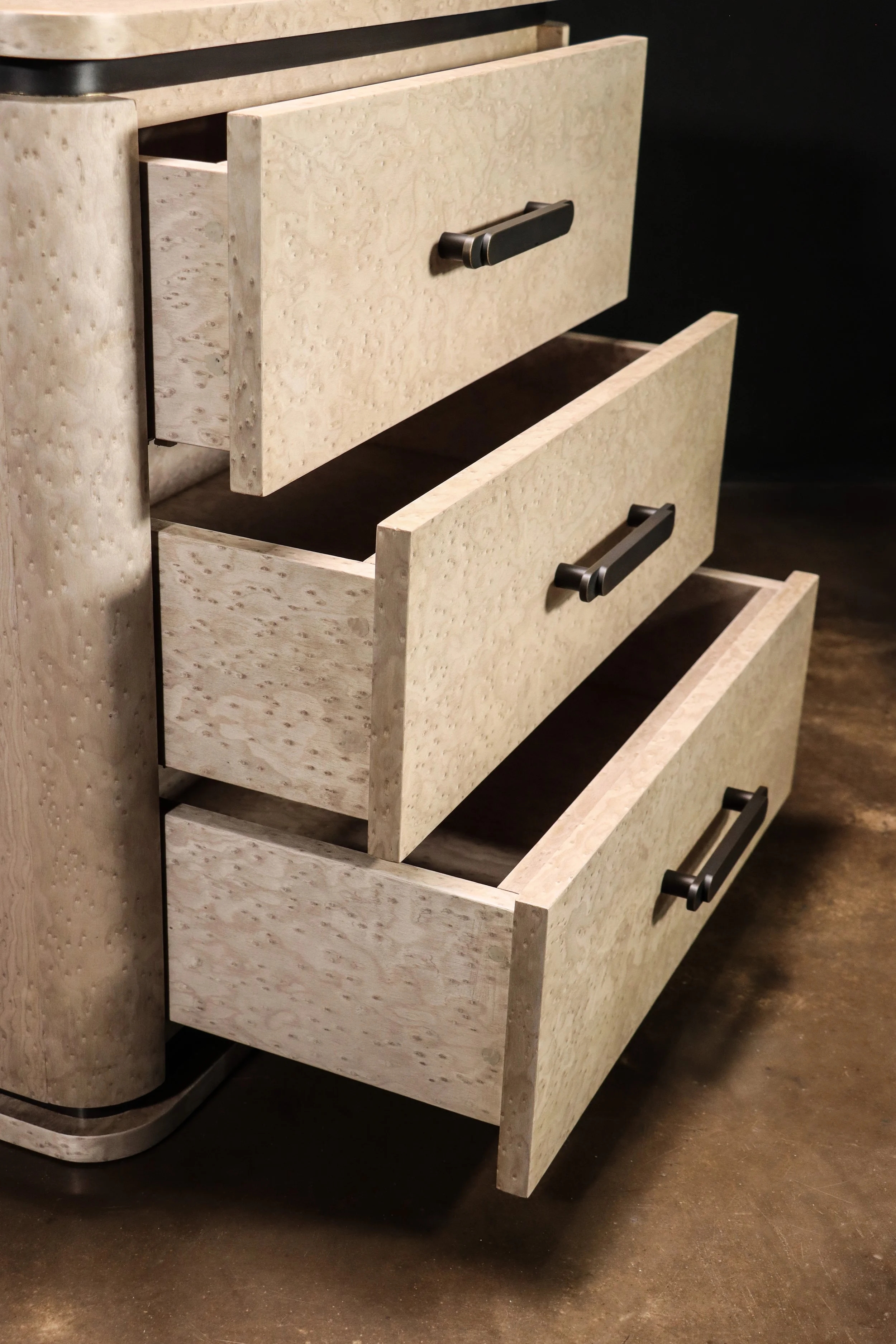 Elena Modern Bedside Table in Gray Birdseye Maple & Bronze by Costantini 06.jpg