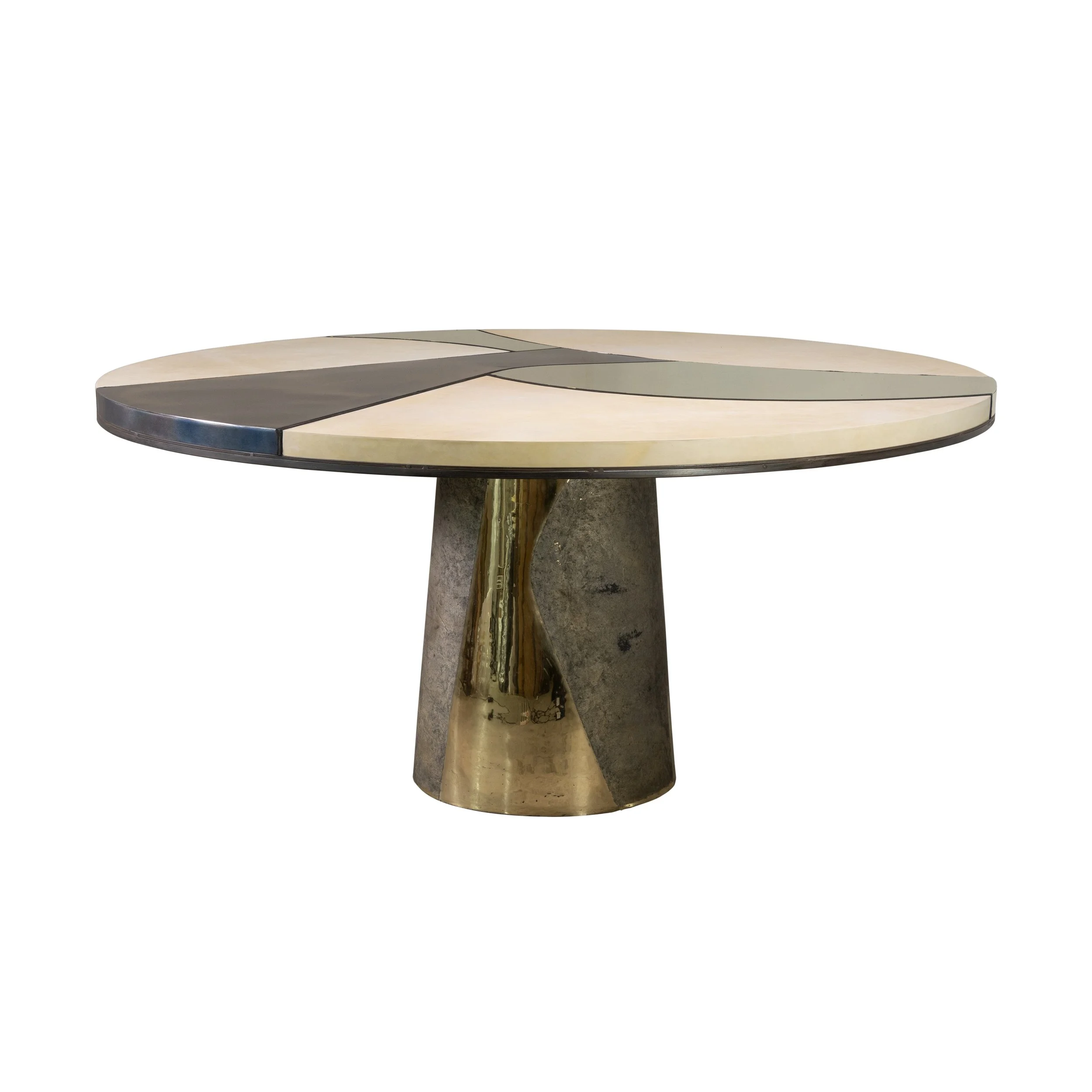 Benino Mosaico 59 Bronze Parchment and Torched Metal Cast Bronze Pedestal Dining Table by Costantini 00 WBG.jpg