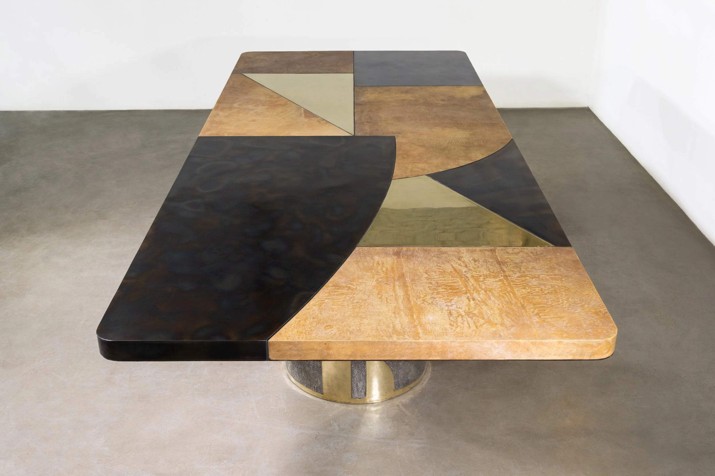 One of a Kind Benone Mosaico Twin Pedestal Cast Bronze and Parchment Steel and Brass by William C Stuart for Costantini 05.jpg