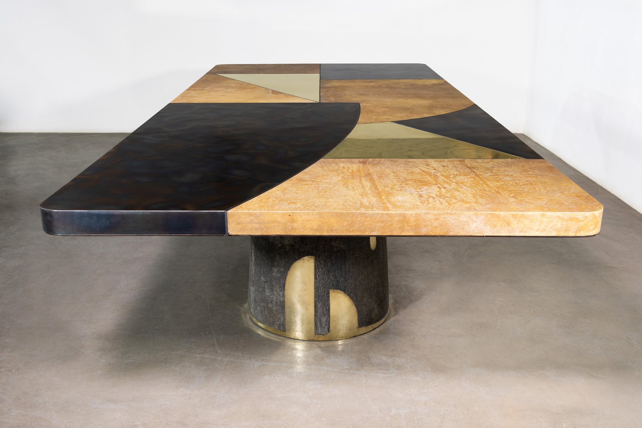 Benone Mosaico Cast Bronze Parchment Torched Steel and Bronze Table from Costantini 02.jpg