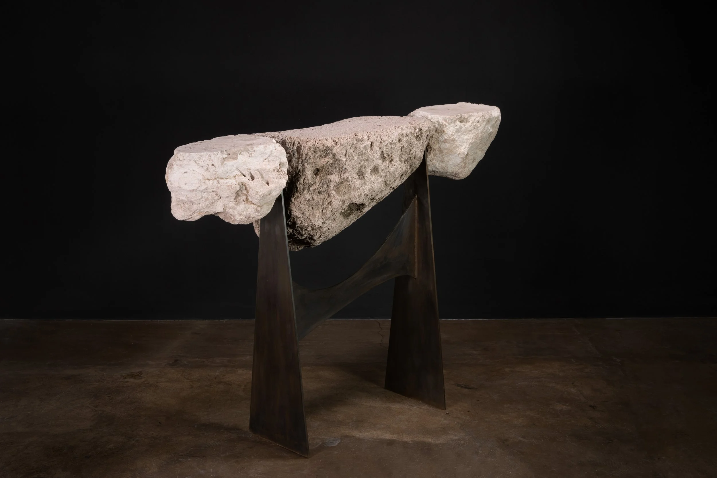 Fortezza Sculptural Stone and Metal Functional Art Console by Costantini 00.jpg