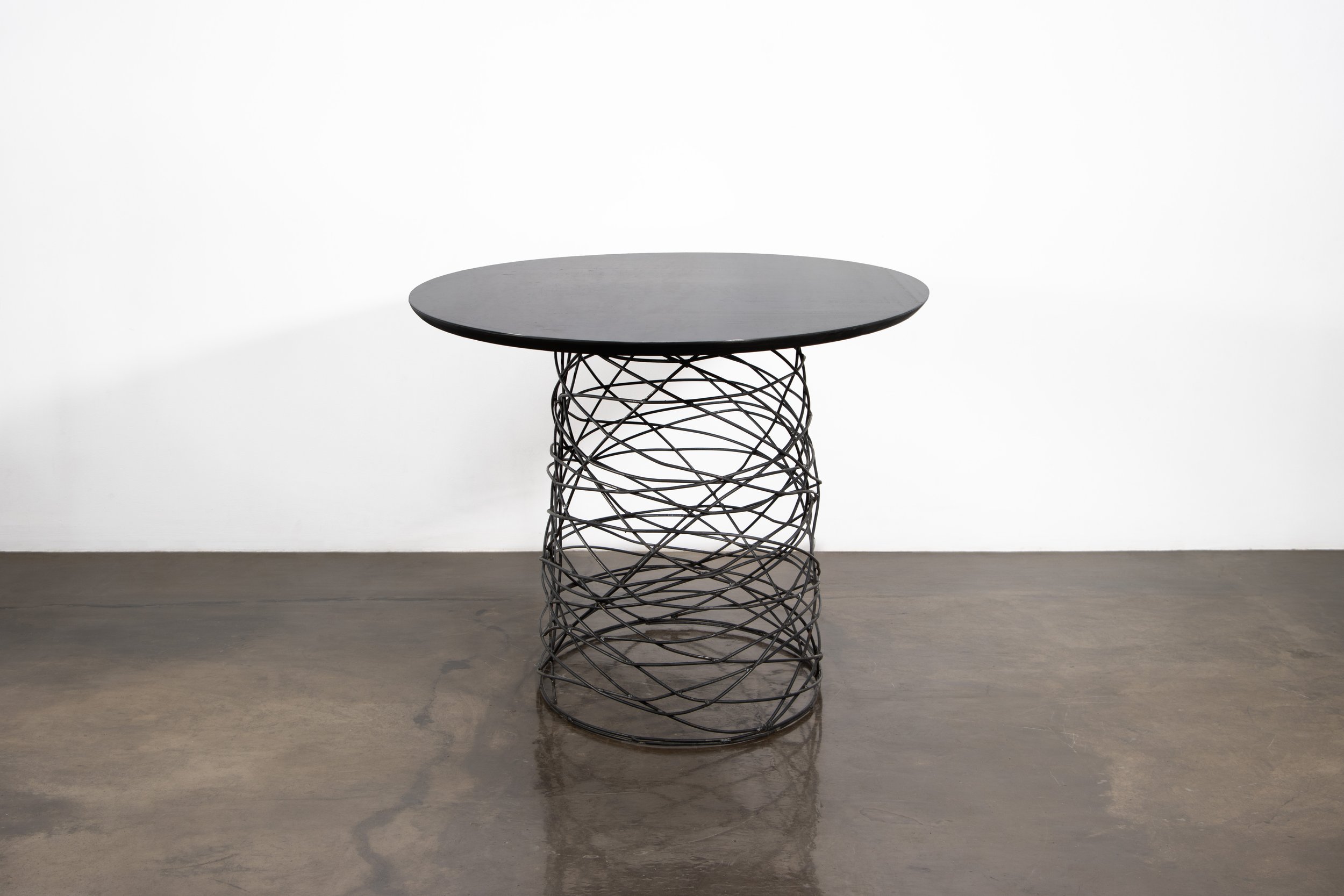 Richiamo Modern Sculptural Wire Side Table With Steel Oval and Marble Top by Costantini 04.jpg