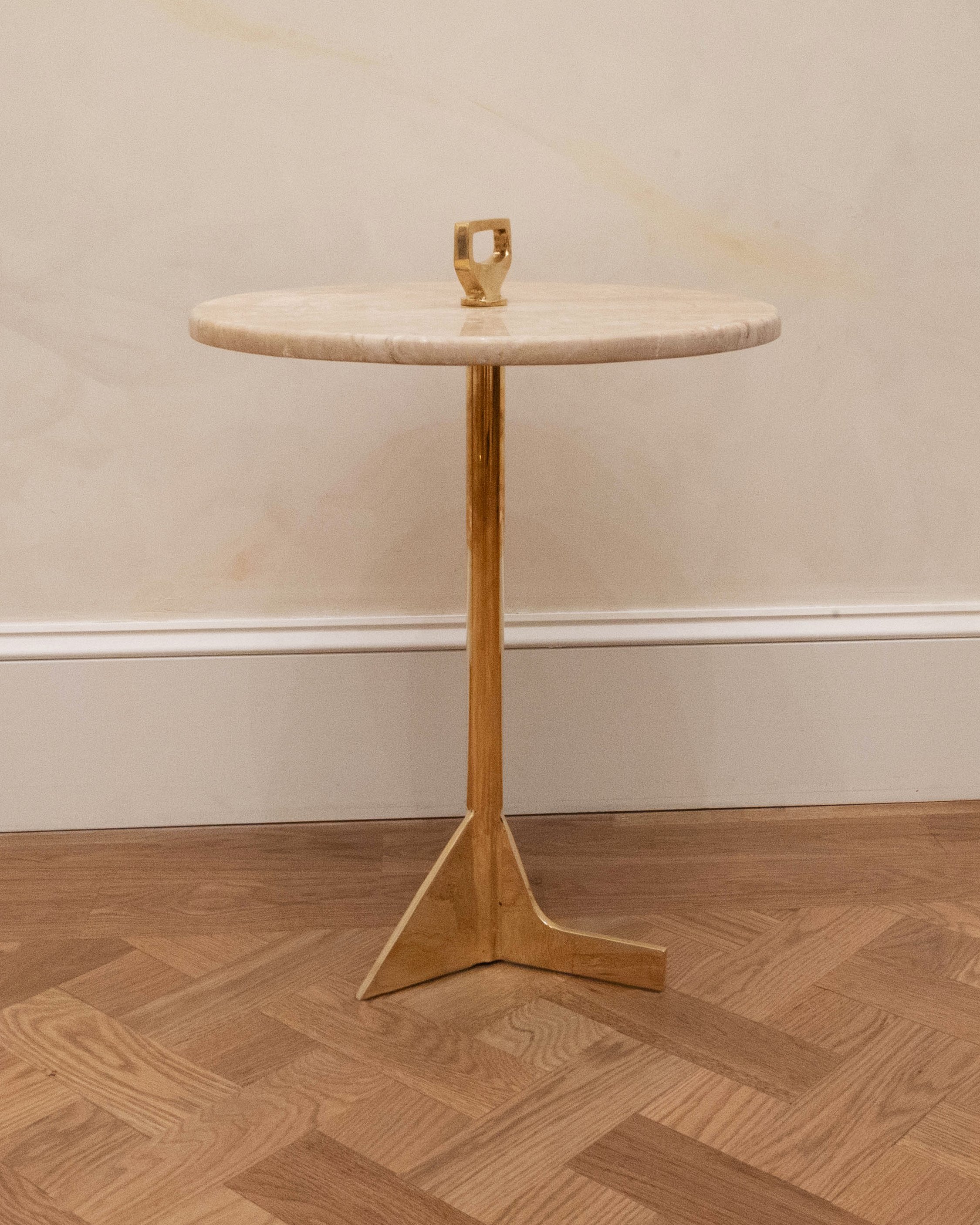 Bellance Marmol Cigarette Table in Cast Bronze and Travertine Romano Marble by Costantini 00.jpg