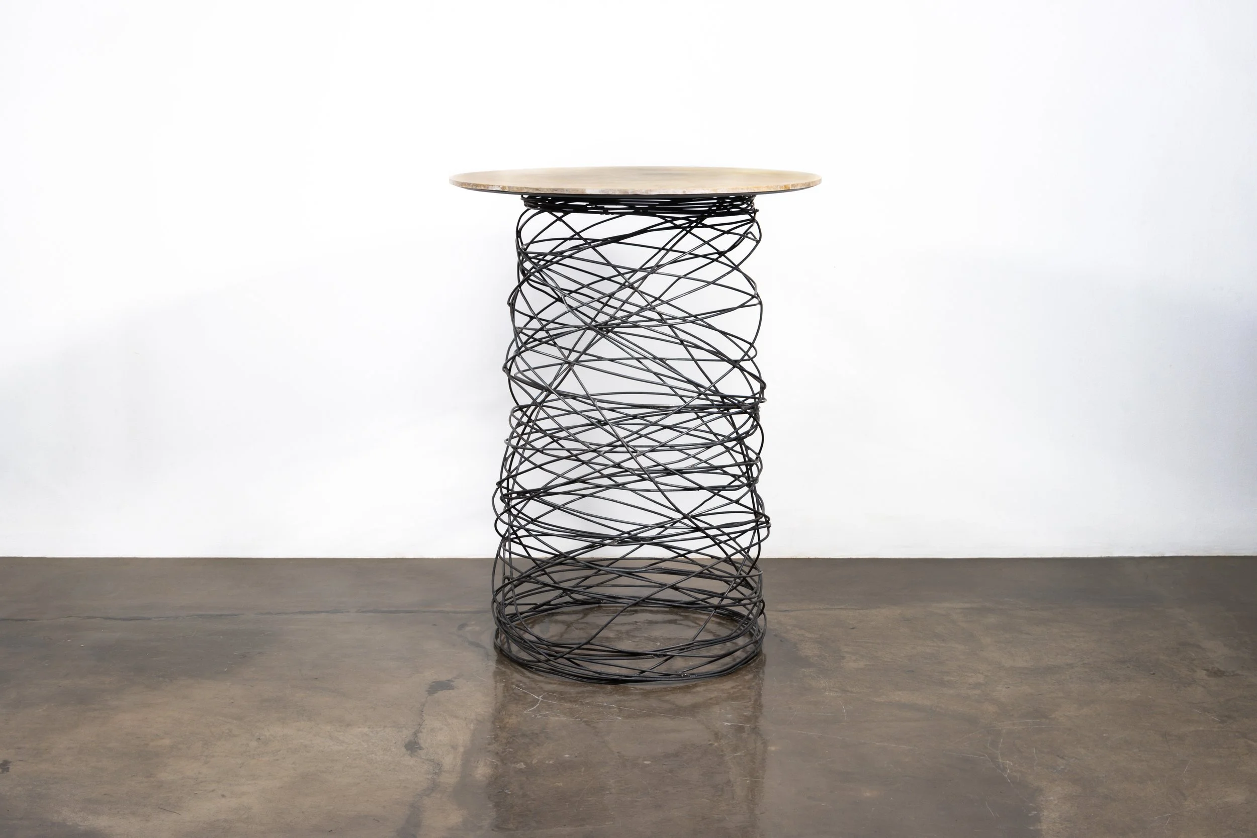 Richiamo Modern Sculptural Wire Side Table With Parchment Round Top by Costantini 02.jpg
