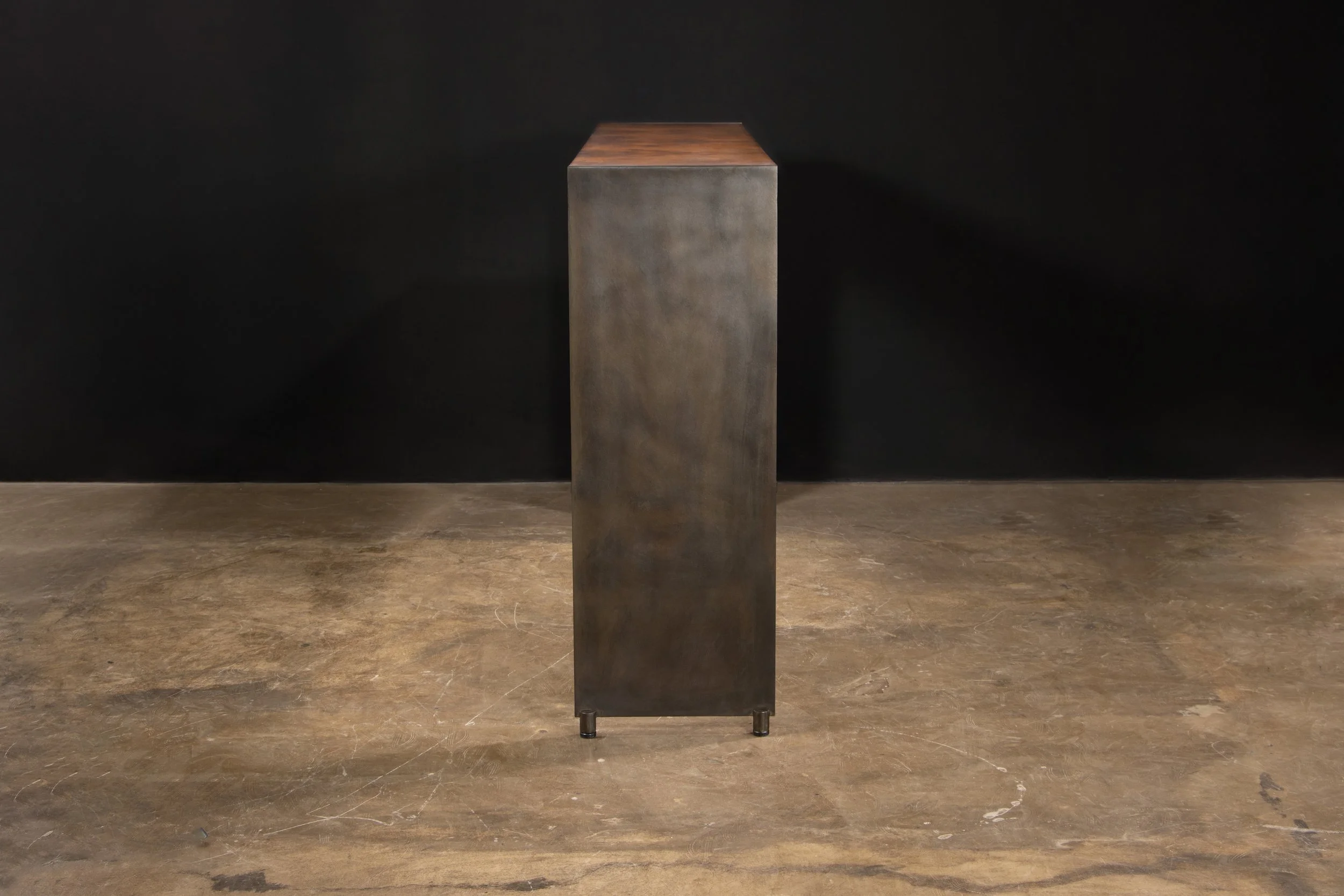 Modern Patinated Steel and Wood Burl Top Vinn Console Table by Costantini 02.jpg