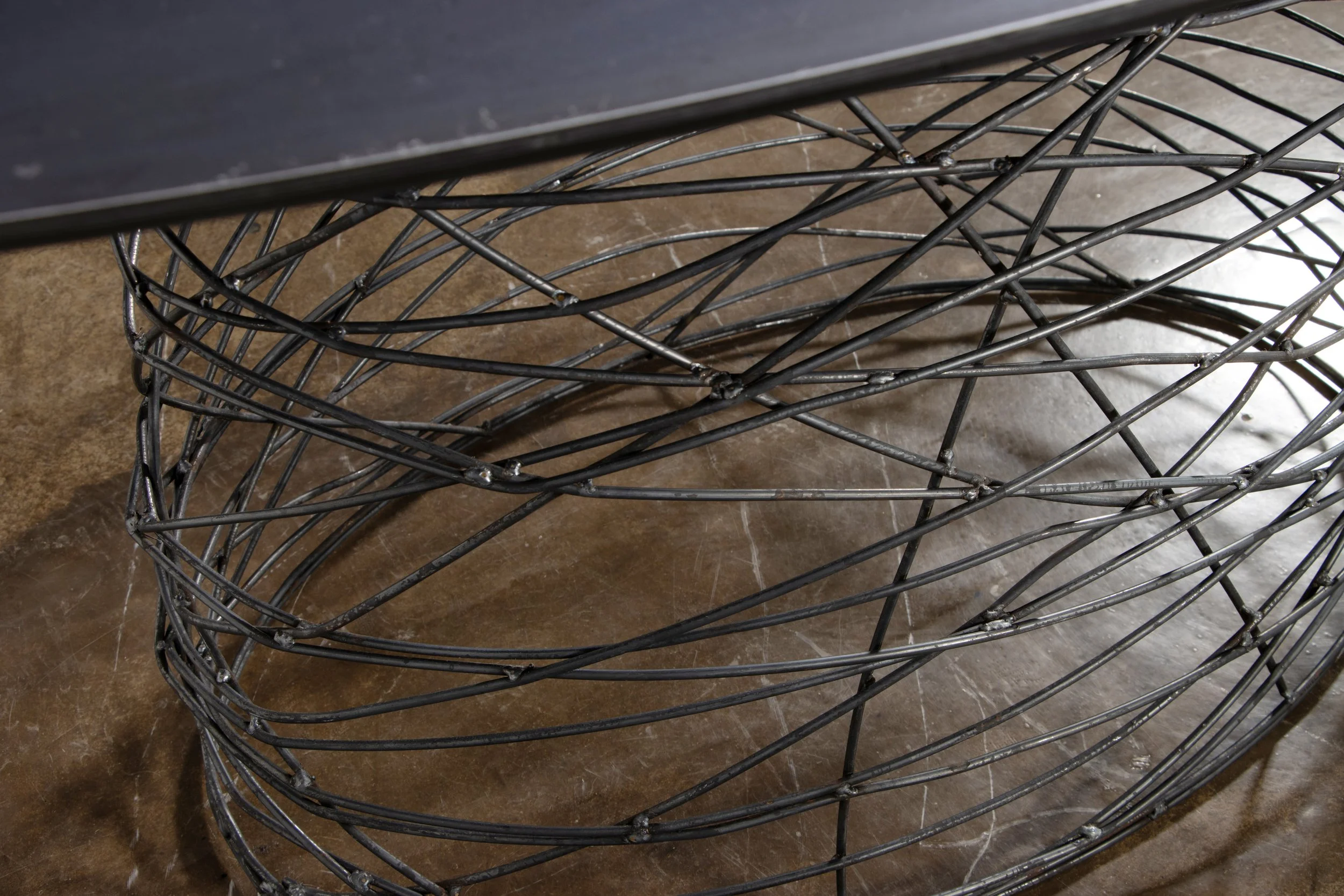 Richiamo Modern Sculptural Wire Side Table With Steel Oval and Marble Top by Costantini 06.jpg