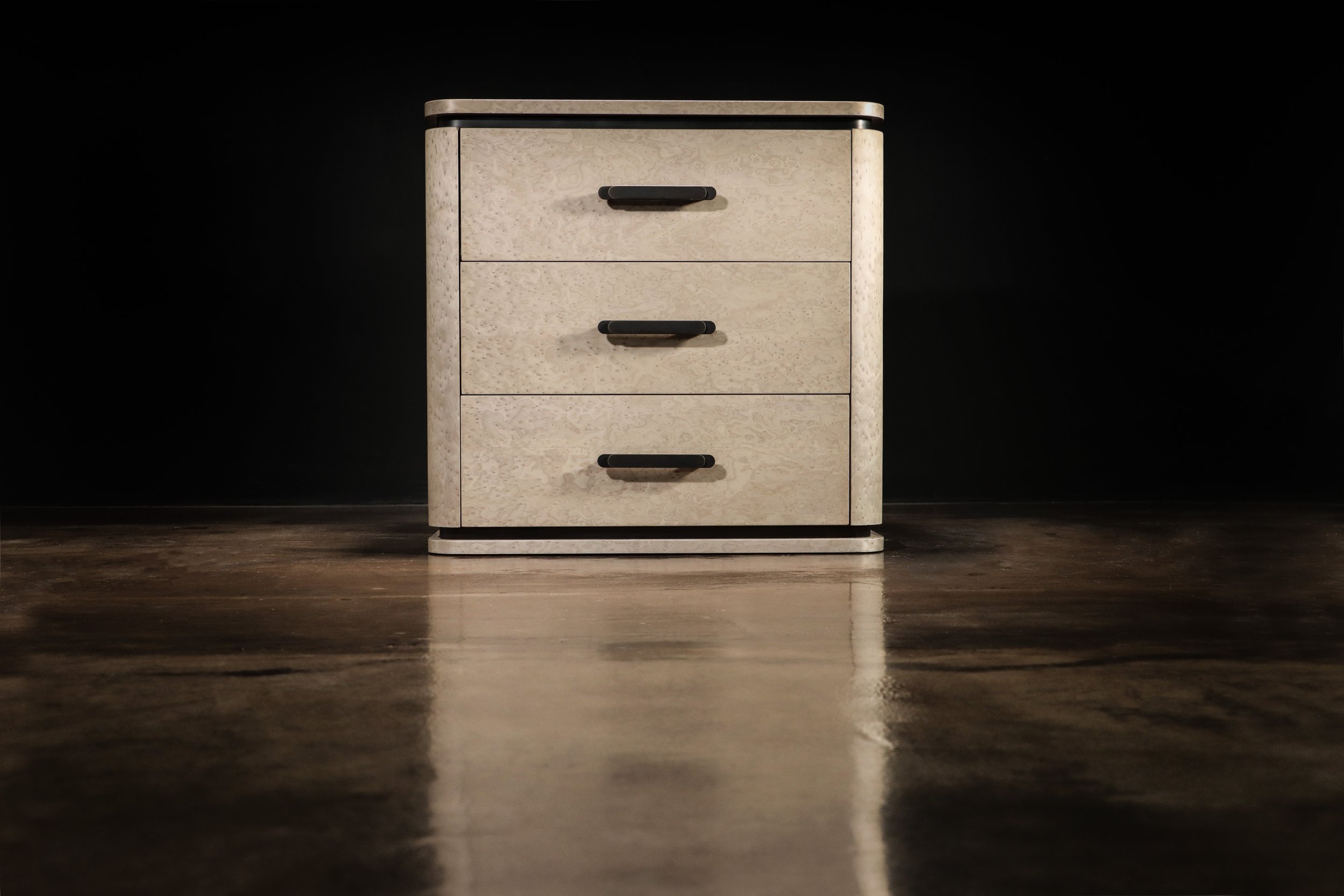 Elena Modern Bedside Table in Gray Birdseye Maple & Bronze by Costantini 01.jpg
