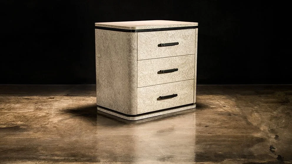 Elena Modern Bedside Table in Gray Birdseye Maple & Bronze by Costantini 00.jpg