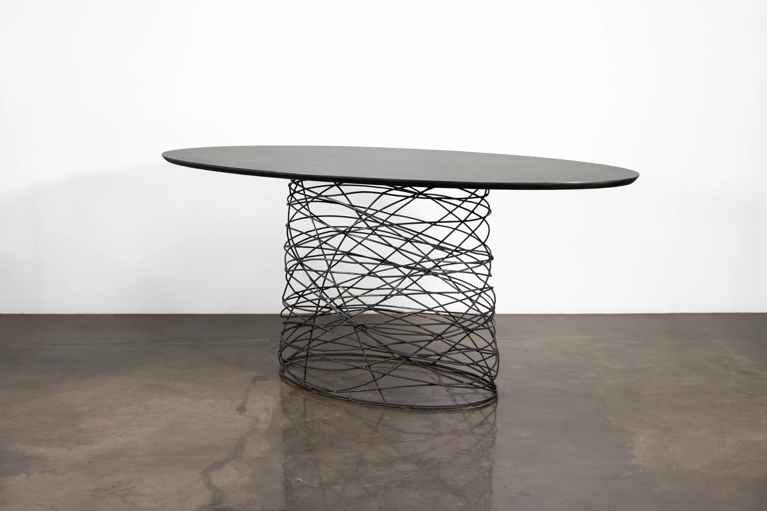 Richiamo Modern Sculptural Wire Side Table With Steel Oval and Marble Top by Costantini 01.jpg